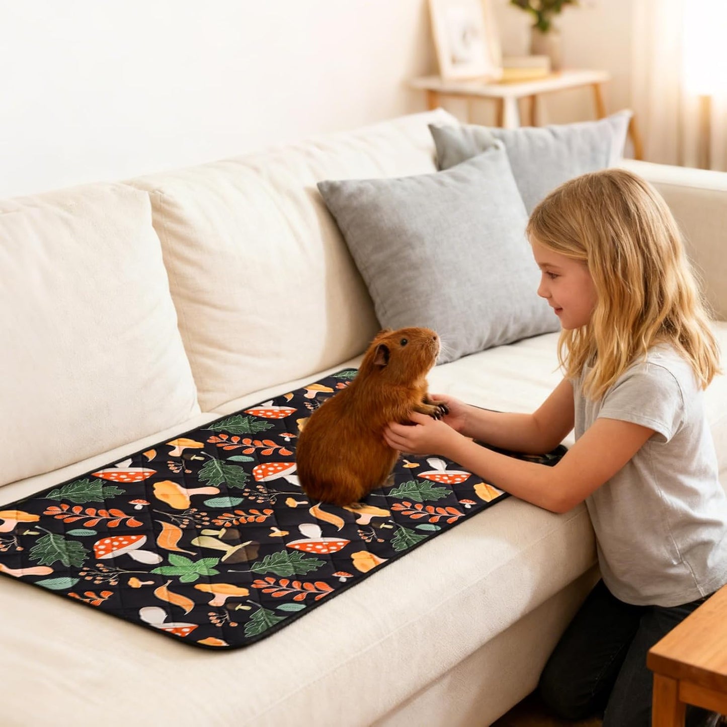 Homimp 2 Pcs Guinea Pig Pee Pads,Self Heating Guinea Pig Bed Pads for Winter Keep Warm,Washable&Anti Slip Small Animal Beds for Indoor Rabbit Hamster Squirrel Hedgehog Chinchilla Ferret,Black 16"x24"