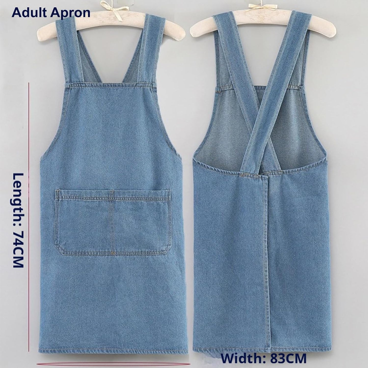 Adult Jour Apron, Lightweight Cotton Apron with Front Pocket, Denim Cross Back Aprons, Durable & Stain-Resistant
