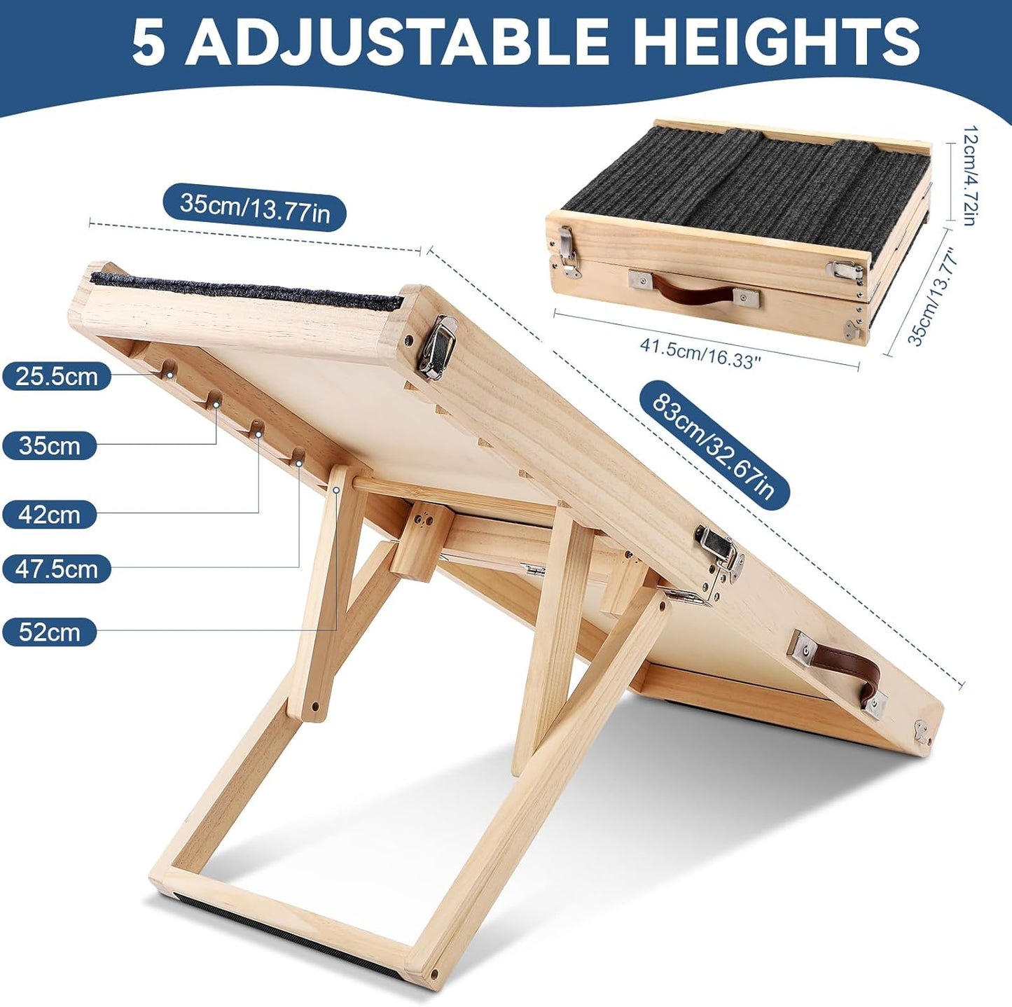 Small Dog Ramp, Dog Ramp for Bed, 13.7" W Foldable Pet Ramps for Small Dogs to Get on Couch Car - Adjustable from 10" to 19"- 32" Long with Non-Slip Mat for Dog Cat Climbing