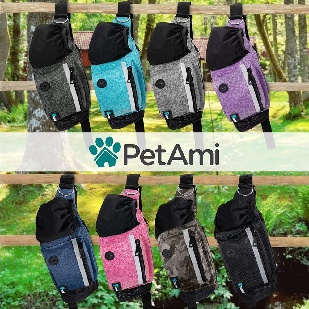 PetAmi Dog Fanny Pack, Treat Pouch for Dog Walking, Training, Built in Poop Bag Dispenser, Water Bottle Holder, Collapsible Bowl, Pet Treat Waist Belt for Hiking, Running, Kibbles (Black)