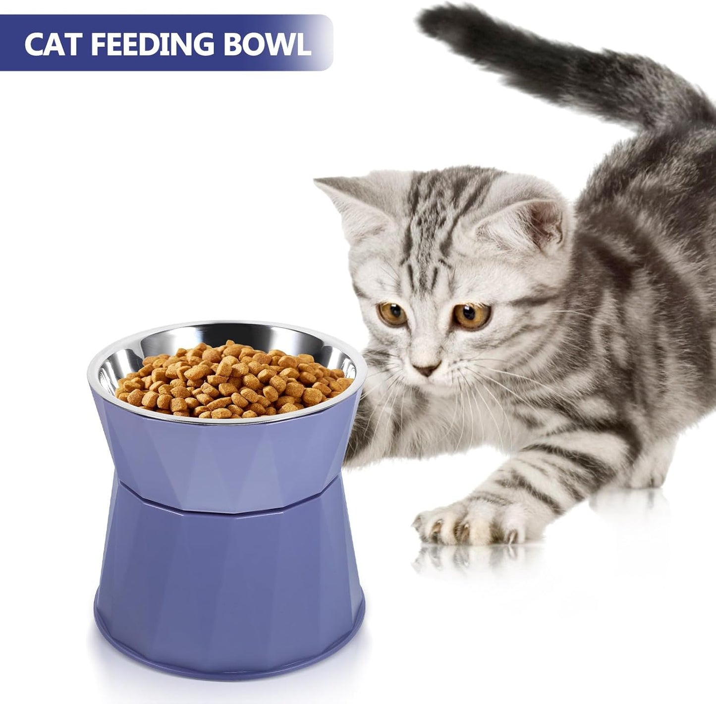 PRETYZOOM Adjustable Elevated Cat Bowls with Non-Slip Stand Blue Raised Pet Food and Water Bowls for Indoor Cats
