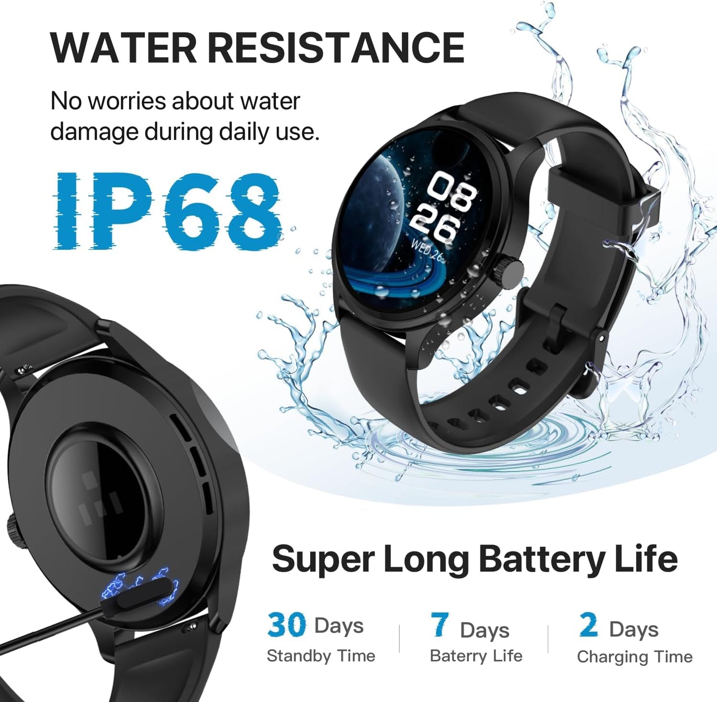 Smart Watch, HD Smartwatch for Men Women (Answer/Make Calls), Fitness Watch with 100+ Sport Modes, IP68 Waterproof/Heart Rate/Sleep Monitor, Activity Trackers for iOS/Android