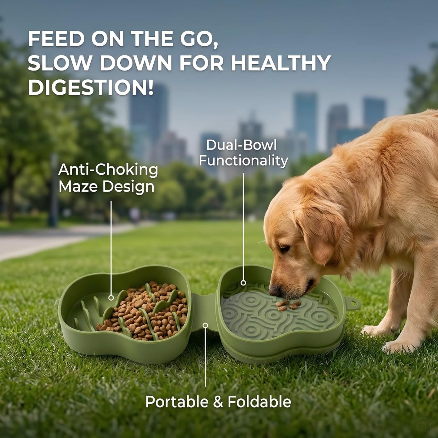 2-in-1 Collapsible Dog Travel Bowl, Portable Slow Feeder & Lick Mat Combo, Mess-Free Clamshell Design, BPA-Free Silicone Pet Food & Water Dish for Camping, Hiking & Anxiety Relief,(Bluish)