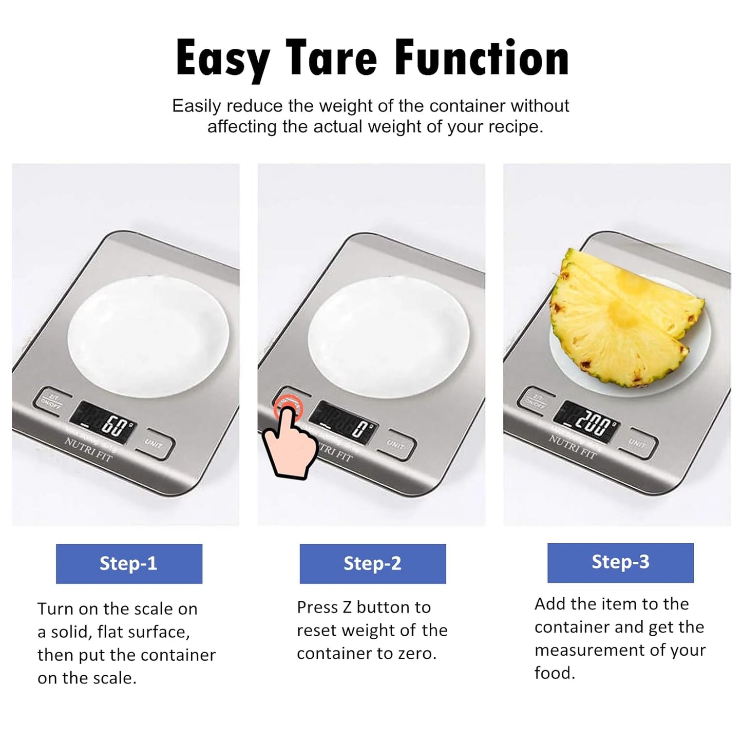 Food Scale, Kitchen Scales Digital Weight Food Grams and Ounces for Weight Loss Baking Cooking of NUTRI FIT, Max 11lb 1g Increment, Backlight LCD Smart Tare Stainless Steel, Easy to Use, AAA Battery