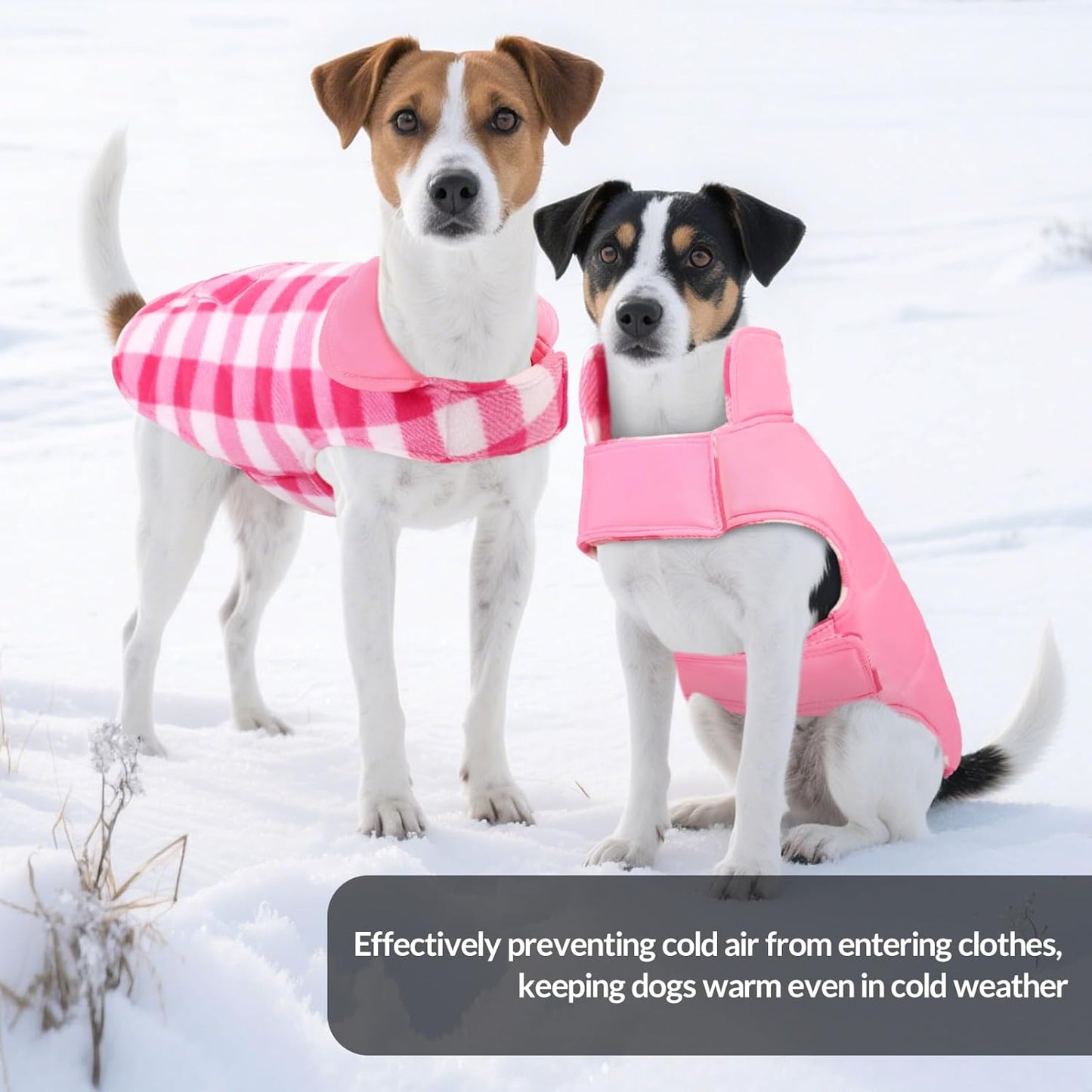 ASENKU Dog Winter Coat, Fleece Doggie Jacket Plaid Reversible Vest Waterproof Windproof Cold Weather Clothes for Small Medium Large Dogs (Pink, XL)