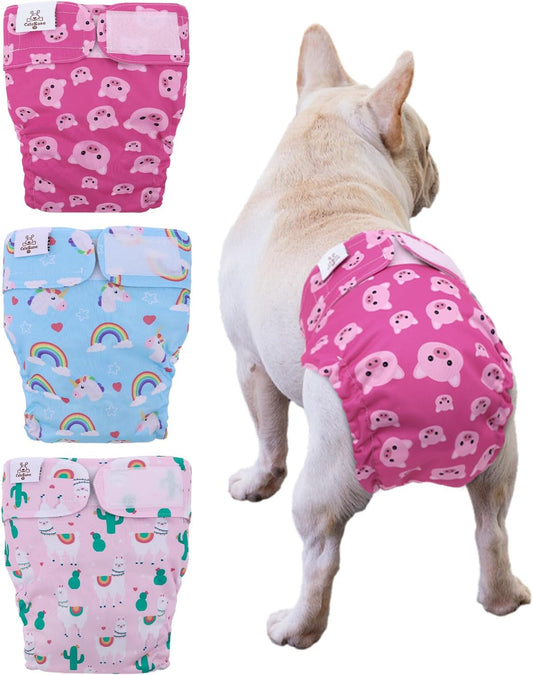 CuteBone Washable Dog Diapers Female No Tail Hole 3 Pack Reusable Doggie Period Training Pants for Docked-Tail Frenchie French Bulldog Boston Terrier Without Tail WWD15M