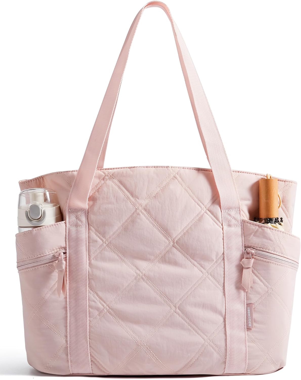BAGSMART Crush Tote Bag for Women, 20L Puffer Work Tote with Zipper, Travel Essentials Quilted Nurse Hospital Bag