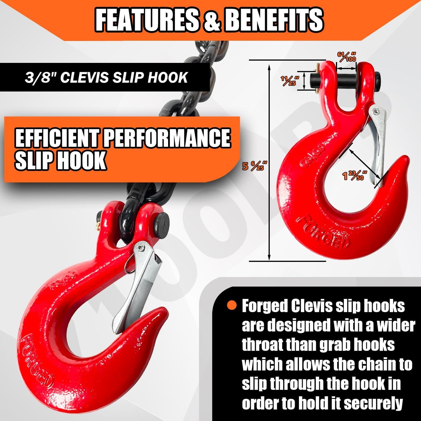 Heavy Duty 2-Pack 36 Inch Grade 80 Trailer Safety Chain with 3/8'' Red Clevis Snap Hook and Chain Retainer - WLL 25,000 lbs