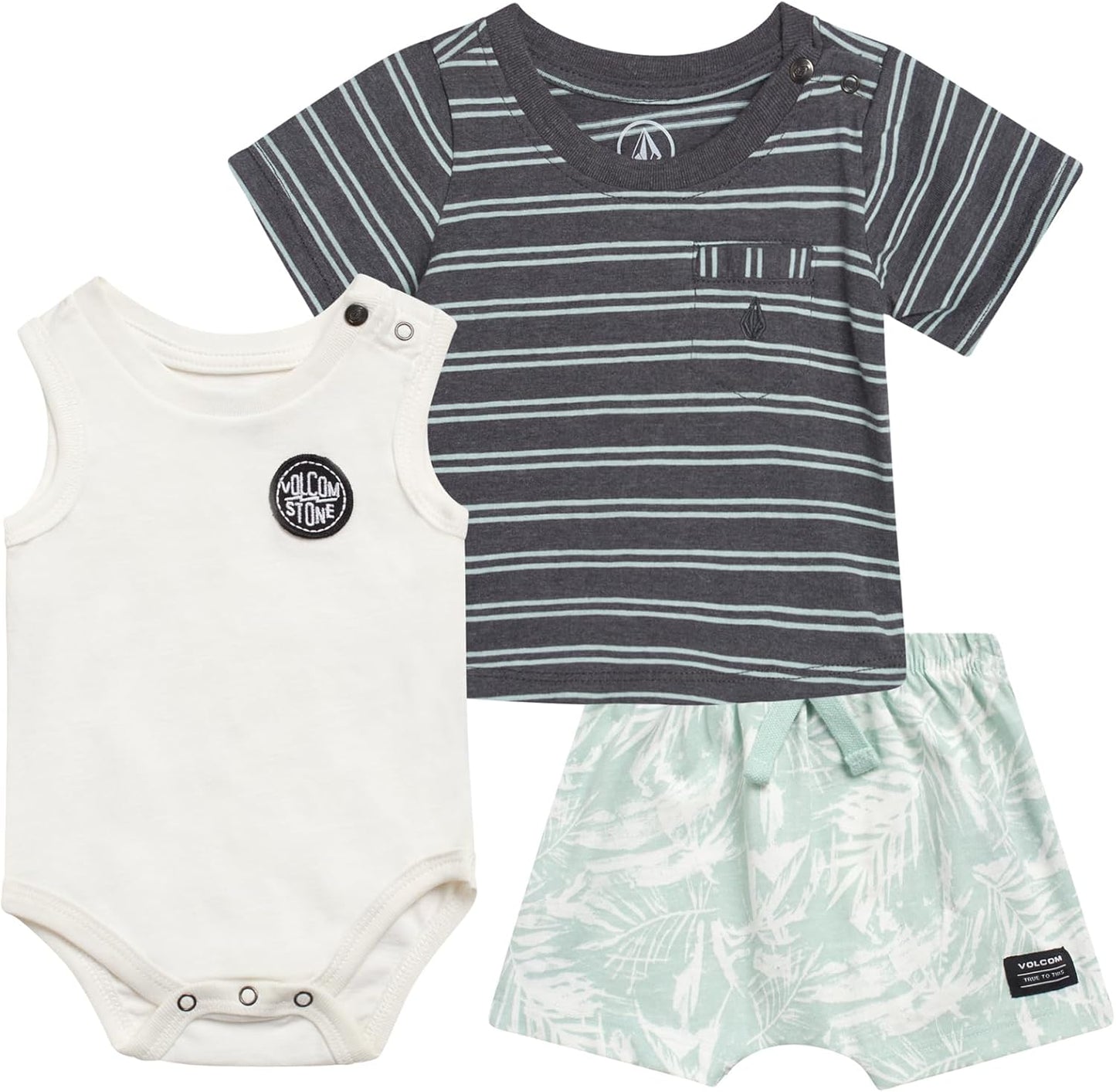 Volcom Baby Boys' Clothes Set - 3 Piece Onesie, T-Shirt, and Shorts Cute Outfits for Newborn (Sizes: 0-24 Months)