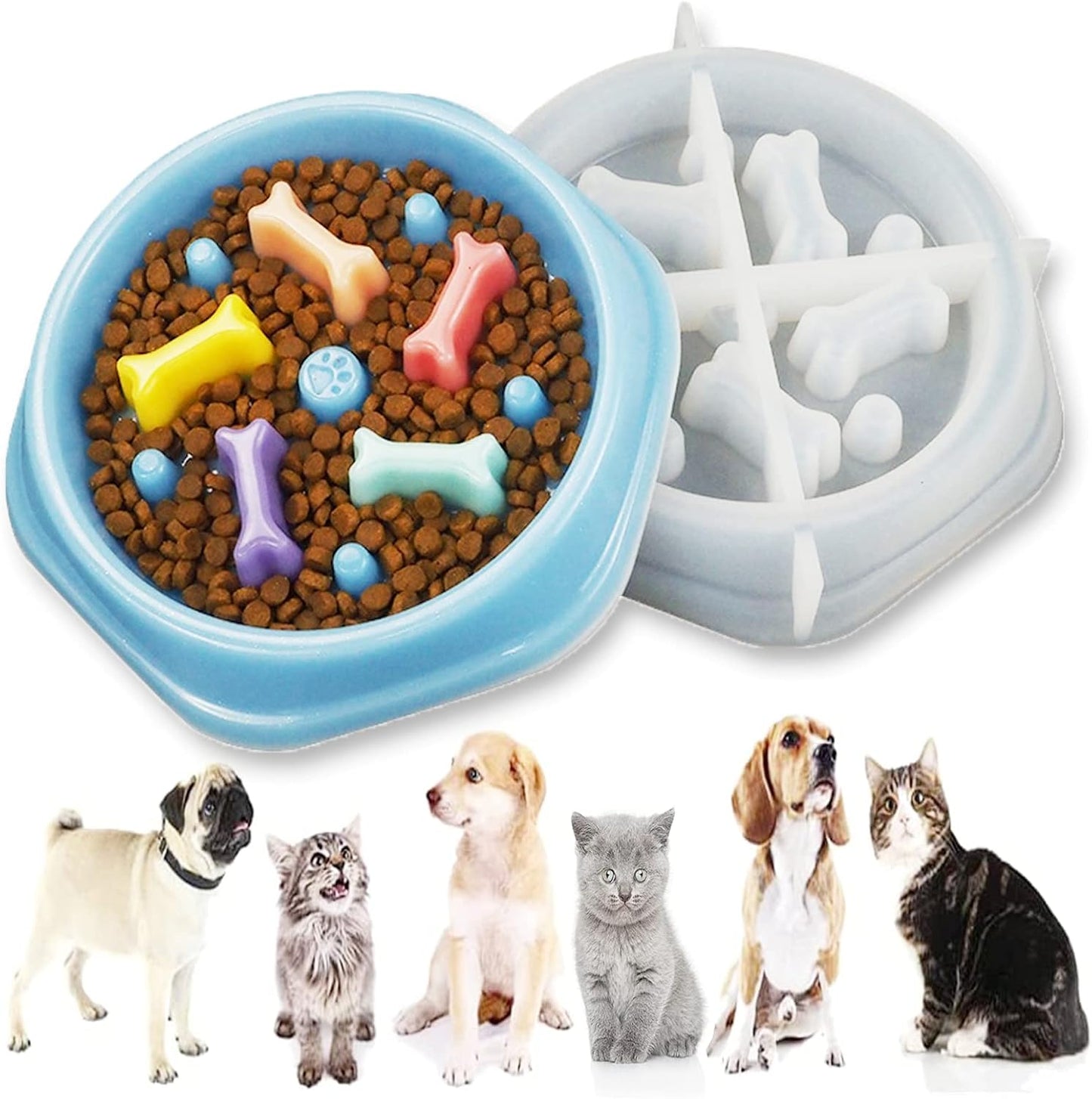 Pet Bowl Silicone Mold, Dog Cat Food Bowls Slow Feeder Silicone Molds for Epoxy Resin Casting, DIY Pet Food Puzzle Bowls Dishes Mould for Small Medium Dogs Cats