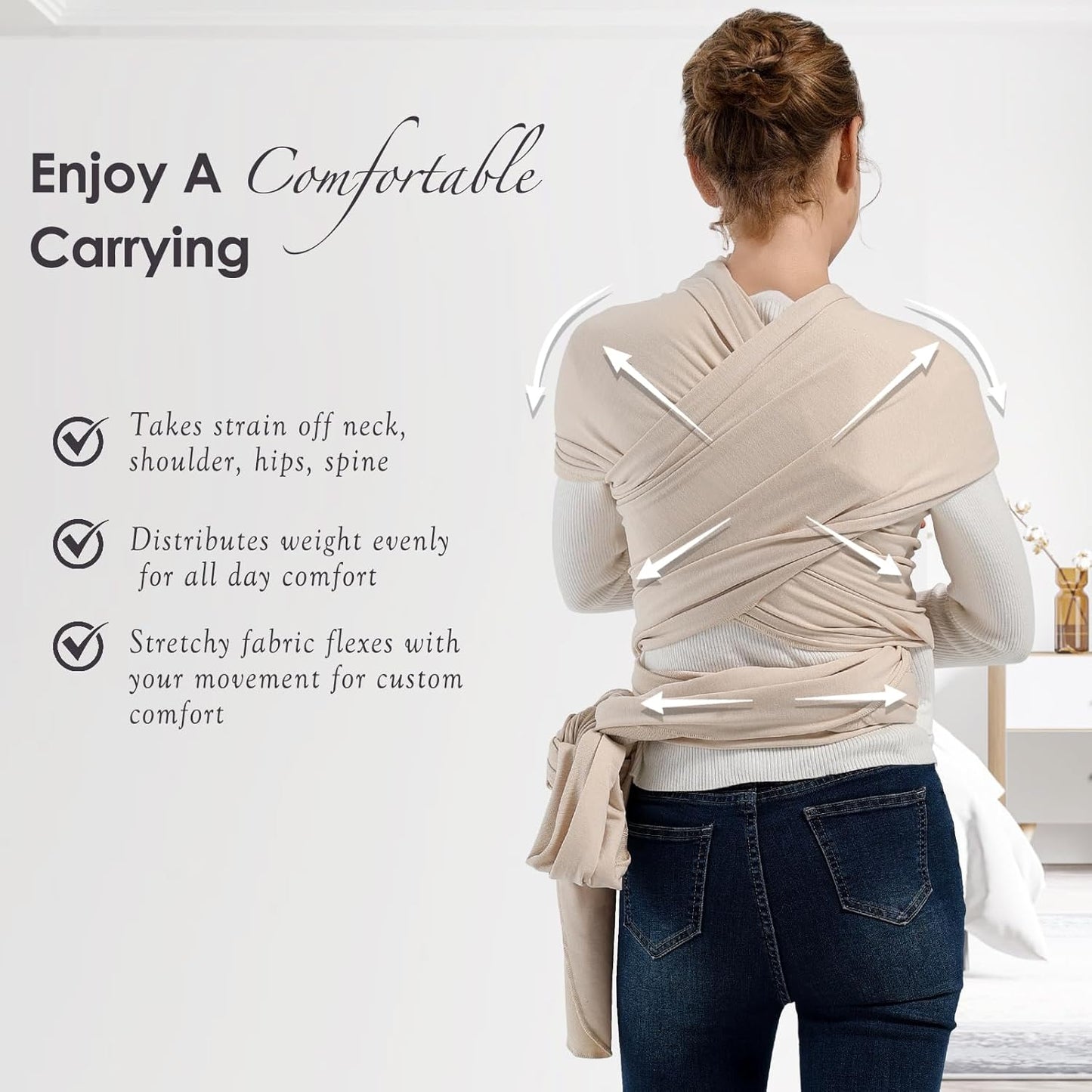 Baby Wraps Carrier, Baby Carrier Wrap Newborn Sling 7-35lbs, Baby Wearing Wrap Newborn Wrap Carrier, Baby Sling Carriers for Newborn and Infant, Beige