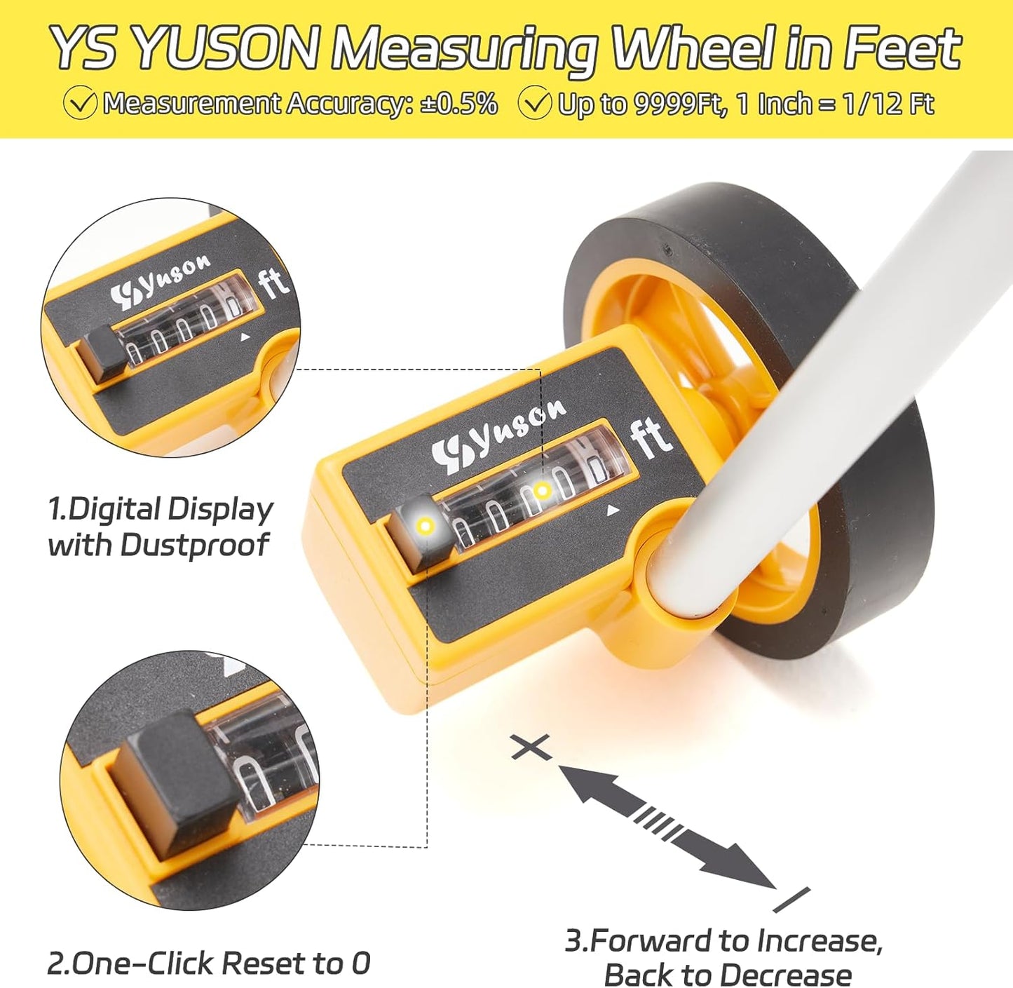 Rolling Measuring Wheel in Feet, Digital Measuring Wheel for Construction, Walking Measuring Wheel, Measure Wheel with Tape Measure and Level Ruler, One Key to Reset, 4 Inch, Up to 9999Ft