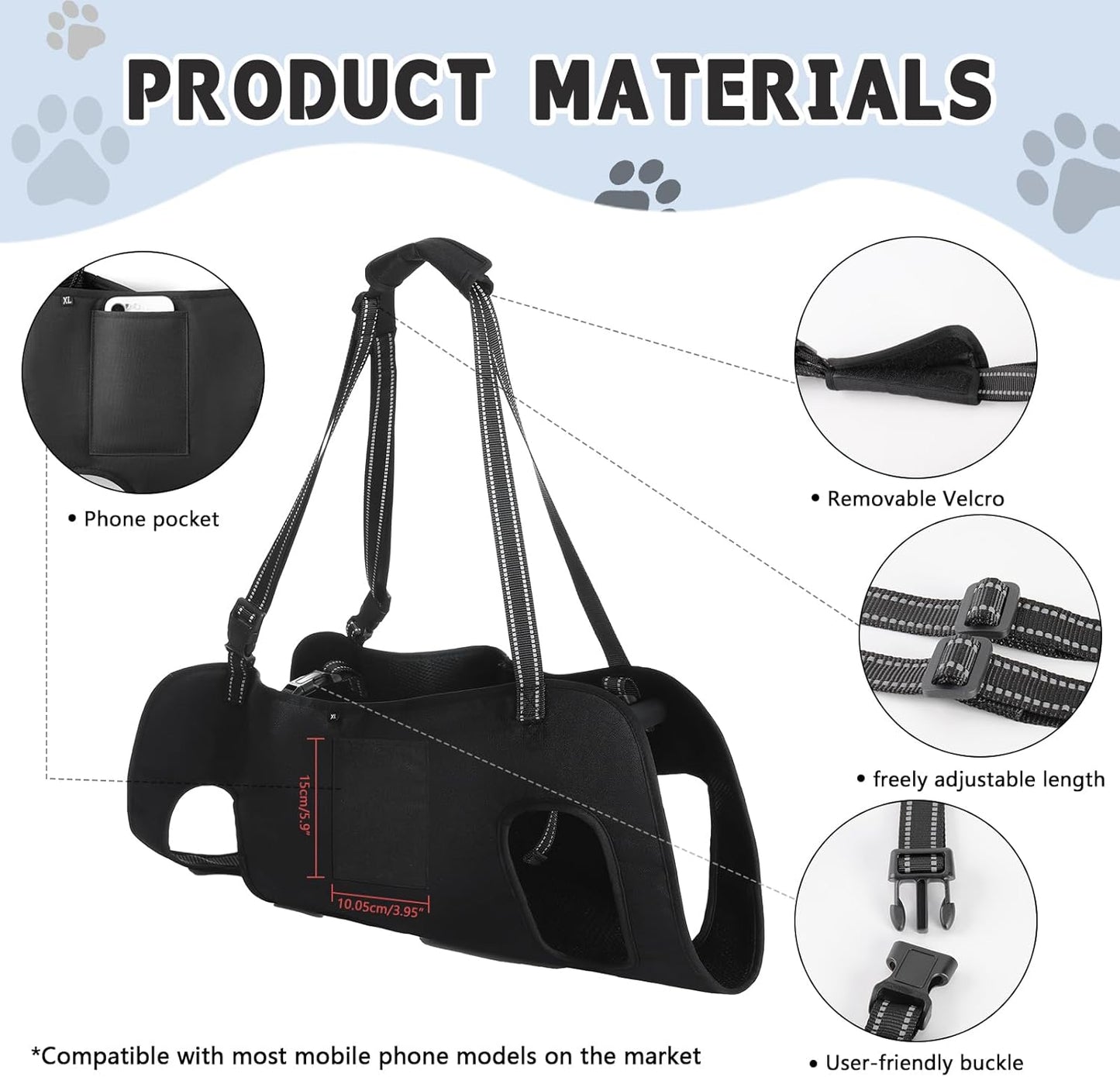 Dog Lift Harness with Pocket Full Body Dog Harness with Adjustable Handle Dog Carrying Sling Pet Legs Support Sling for Senior Dogs Joint Injuries Post Surgery Recovery Hiking,Black,XL