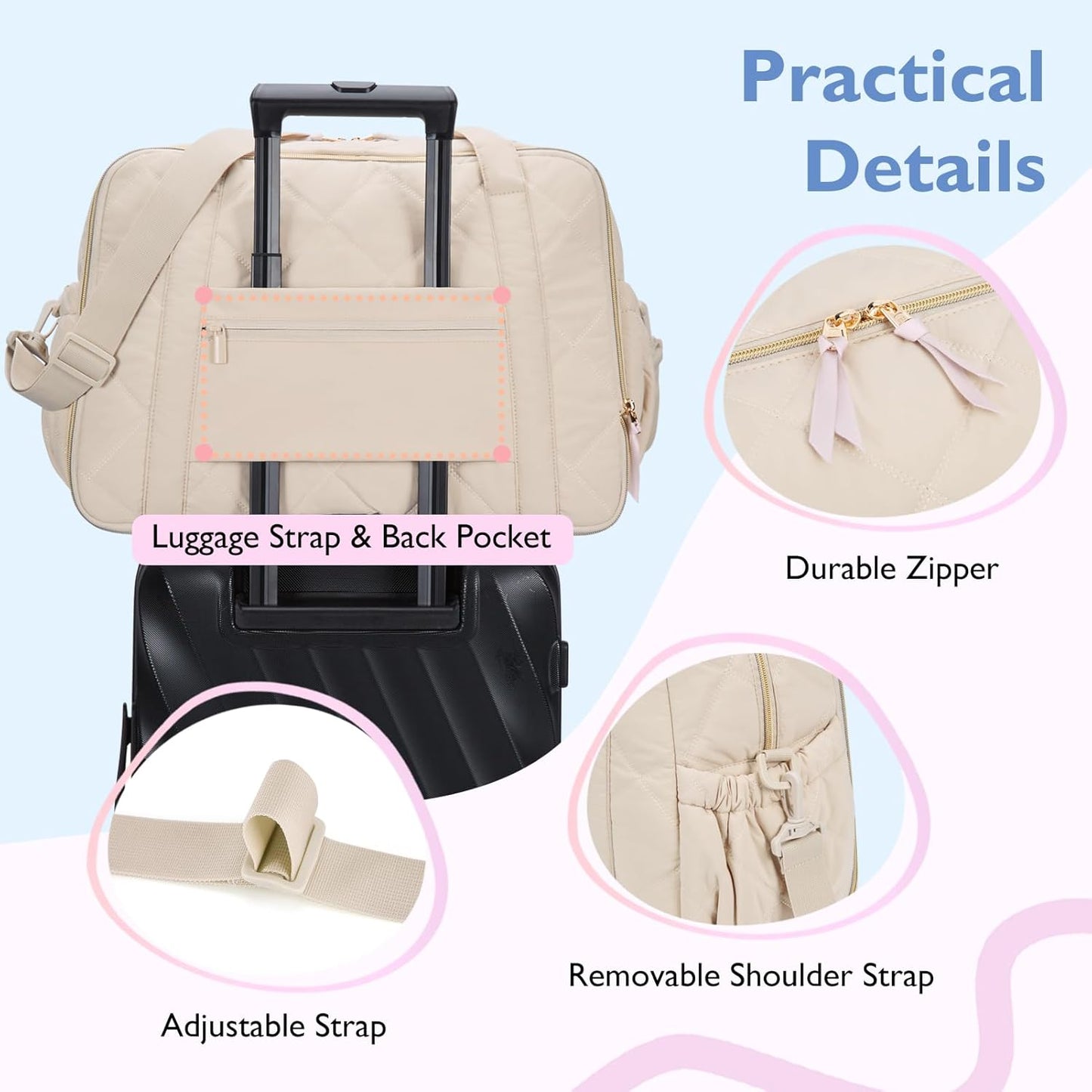mommore Diaper Bag Tote Large Expandable Baby Travel Tote for 2 Kids Twins, Quilted Hospital Bag for Mom, Weekender