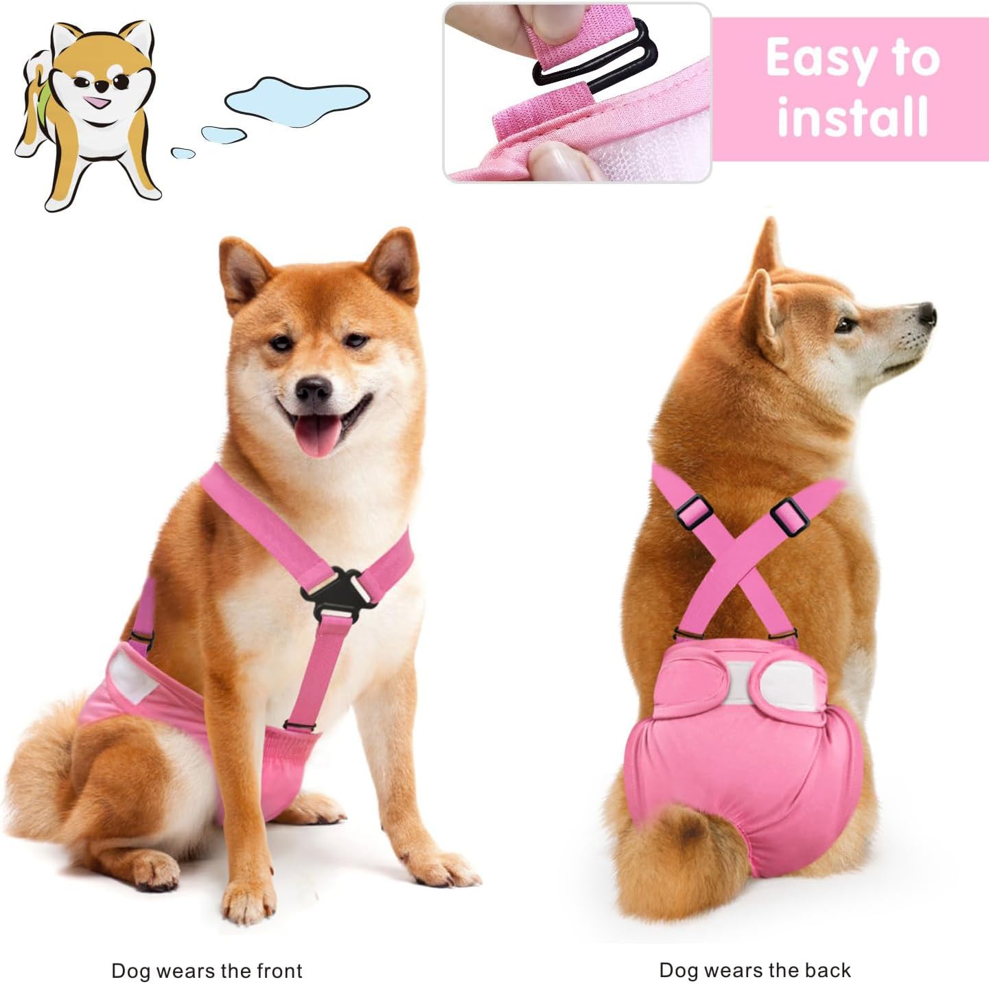 Idepet Female Dog Diapers with Suspender Detachable, 3 Pack Washable Reusable Girl Doggie Diapers for Small Medium Female Dog in Heat Period Cycle Urinary Incontinence Training XS