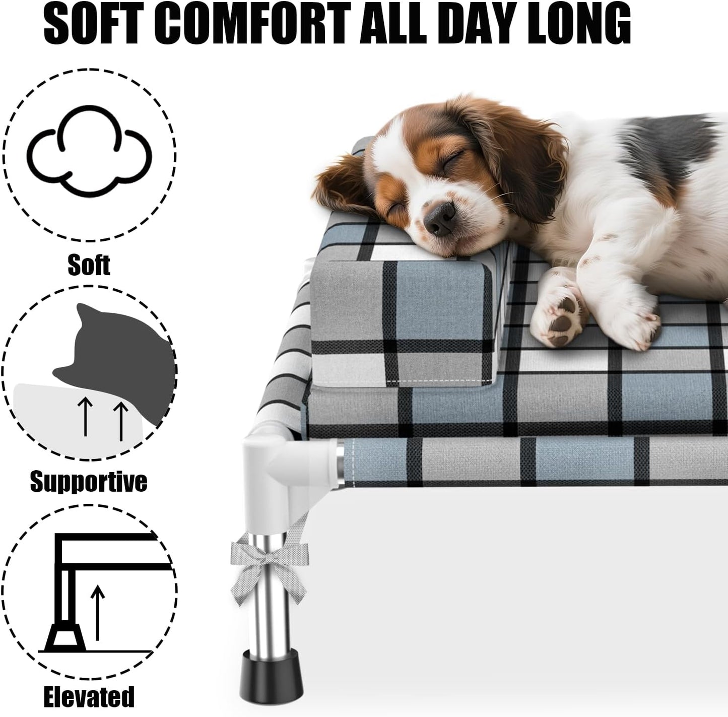 Elevated Raised Dog Bed Mat - Elevated Dogs Bed with Cushion & Bolster Raised Pet Mat Couch Bed with Pillow & Mat for Indoor Outdoor (S)