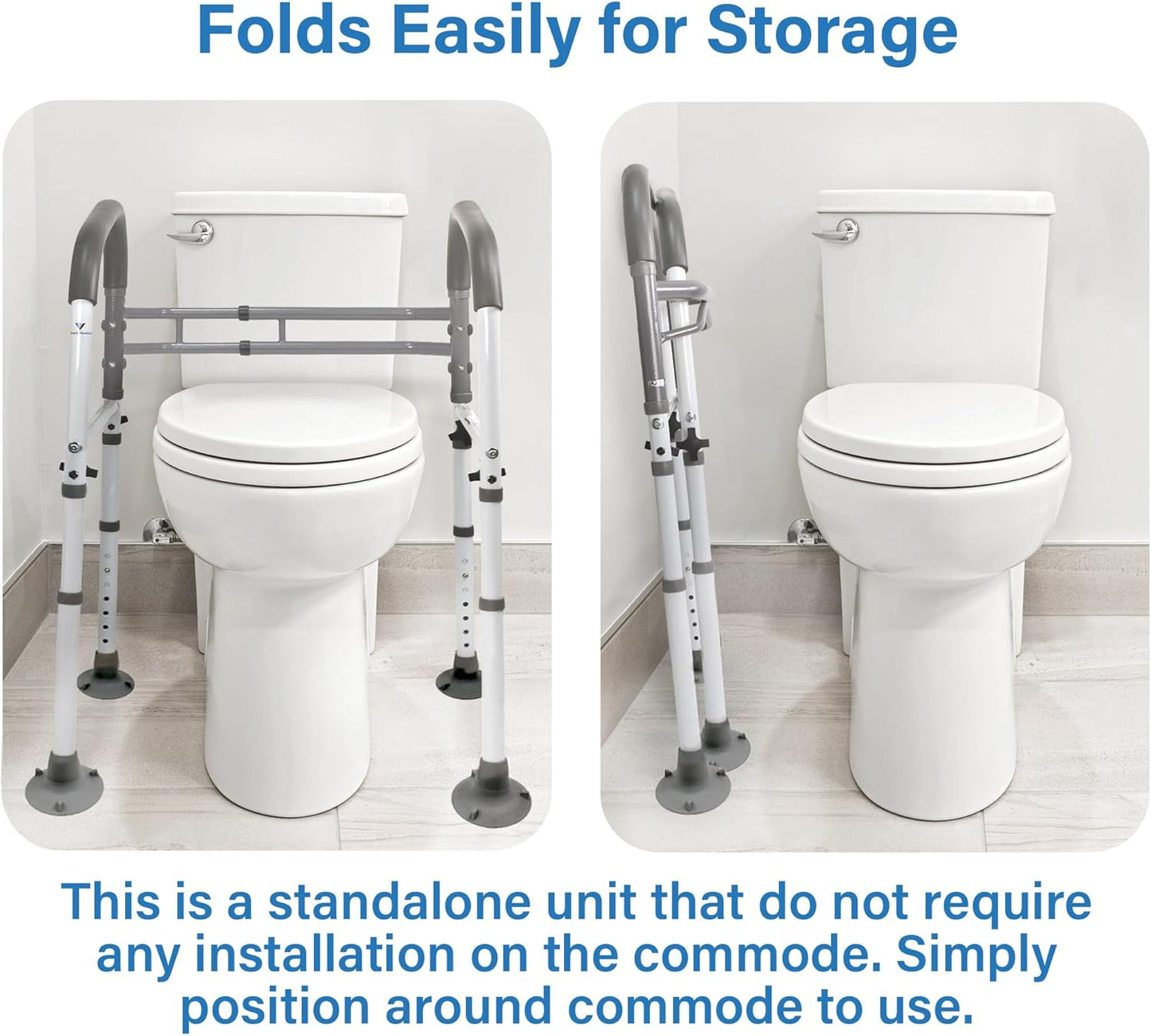 Vaunn Medical Deluxe Adjustable and Foldable Toilet Safety Frame, Bathroom Handrail Assist Grab Bar Handle (Gray, Adjustable Width and Height)