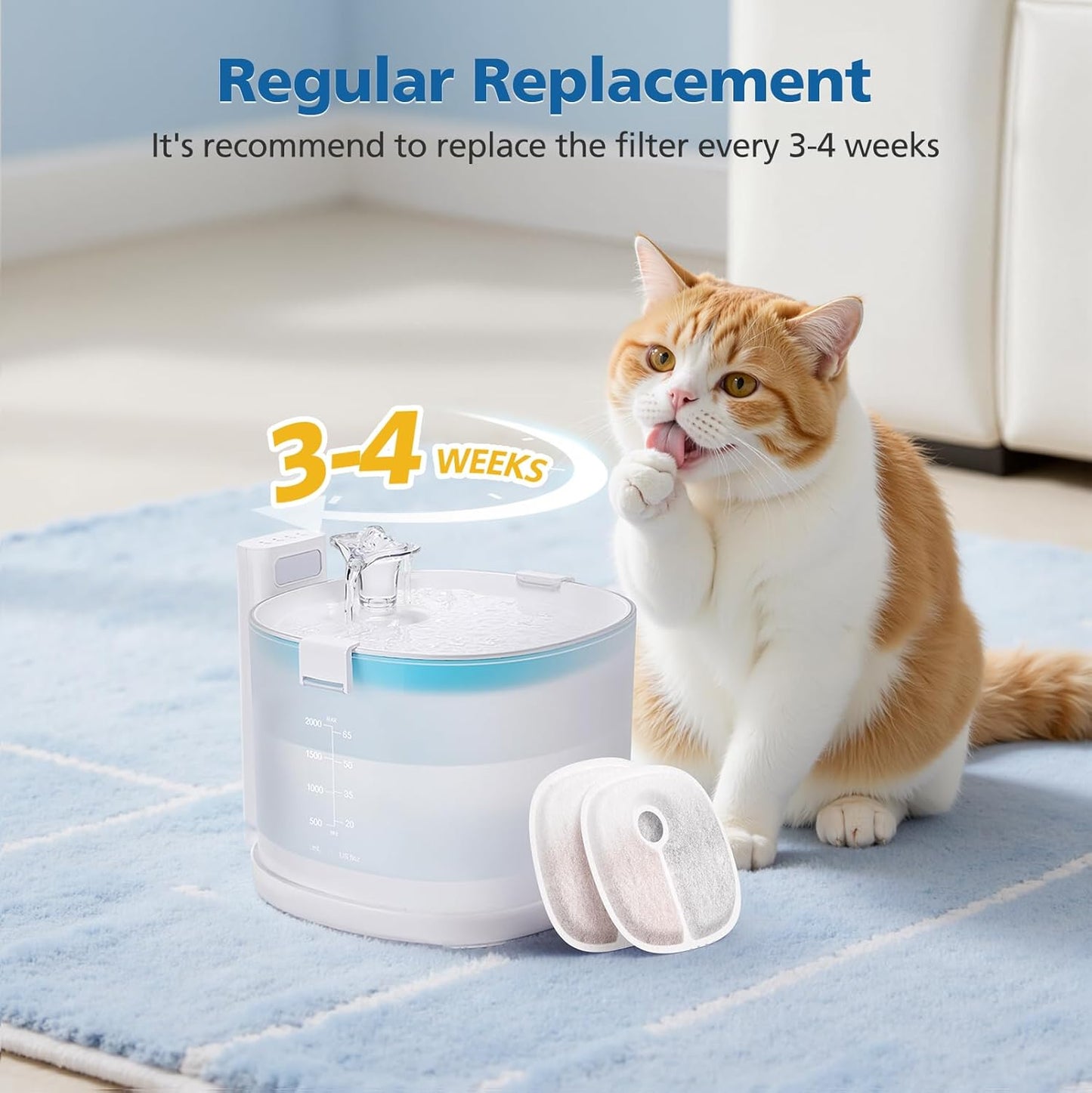 16 Pack Filter Replacements Compatible with E1/E1+ Cat Fountain (2L/67oz), Triple Filtration System Pet Water Dispenser Filter Replacement for Dogs and Cats