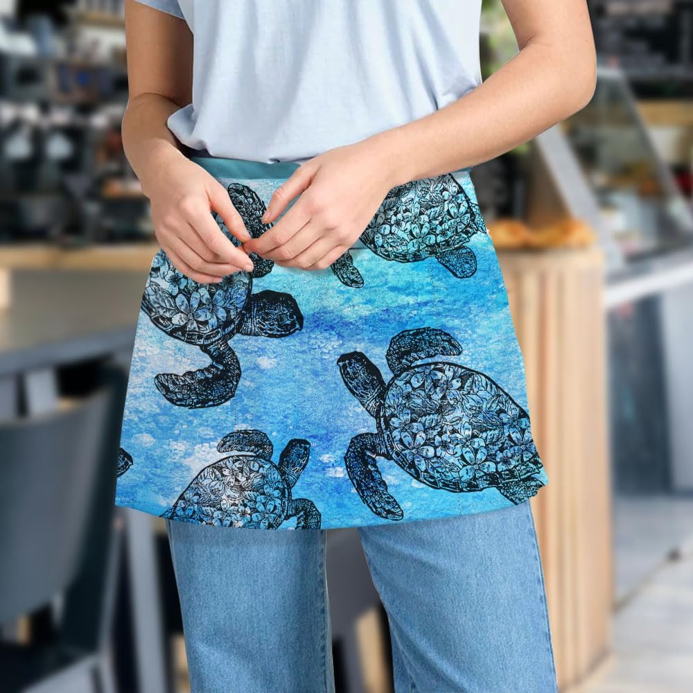 WIRESTER Unisex Waitress Apron for Servers, Half Waist Apron With 3 Pockets for Kitchen Cooking Restaurant Teacher Gardening