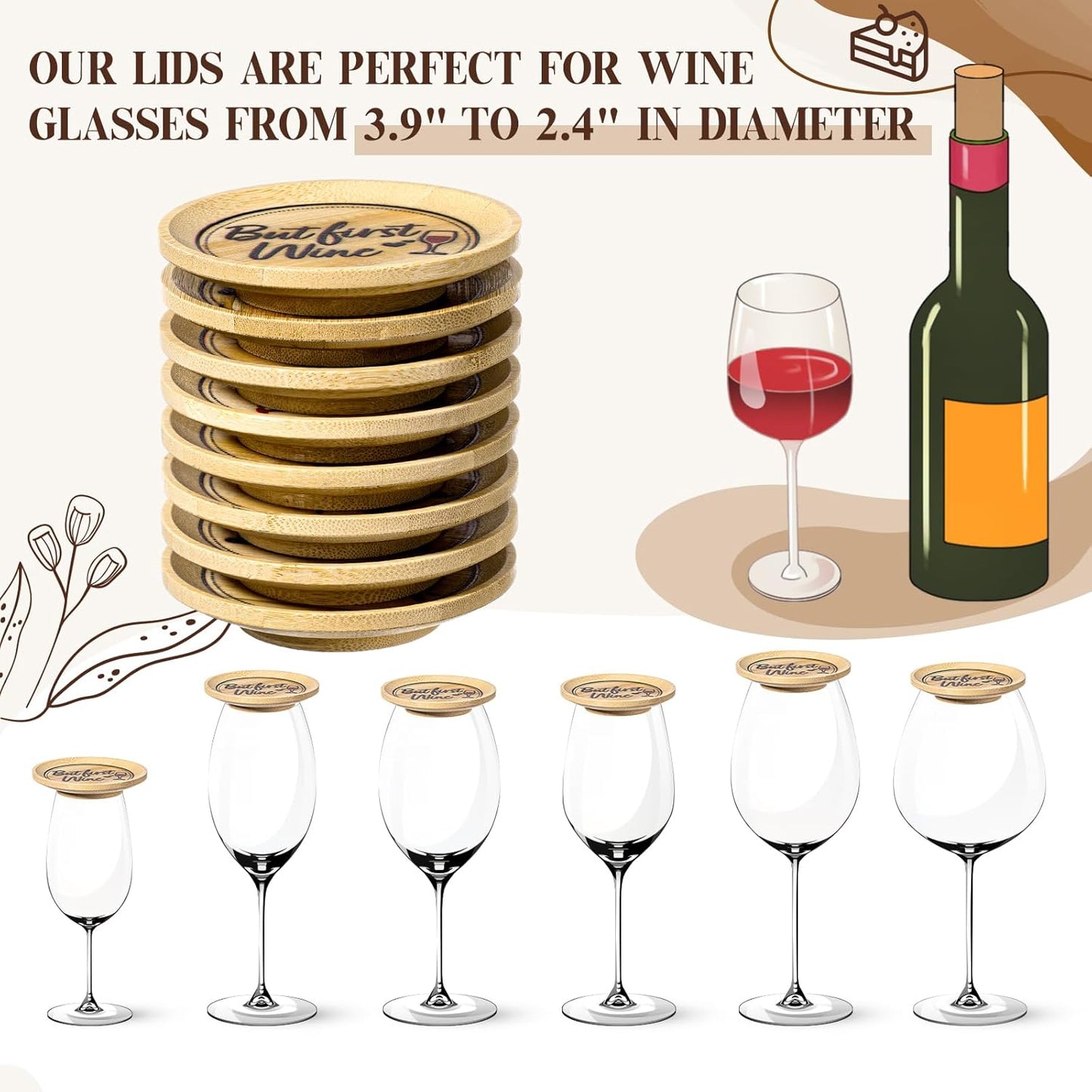 Tessco 8 Pcs Wine Glass Charcuterie Topper Plates Gift Wine Glass Covers Bamboo Wine Glass Topper Coasters Plate Wine Glass Charcuterie Board Topper for Wine Accessories Housewarming Gift Restaurants