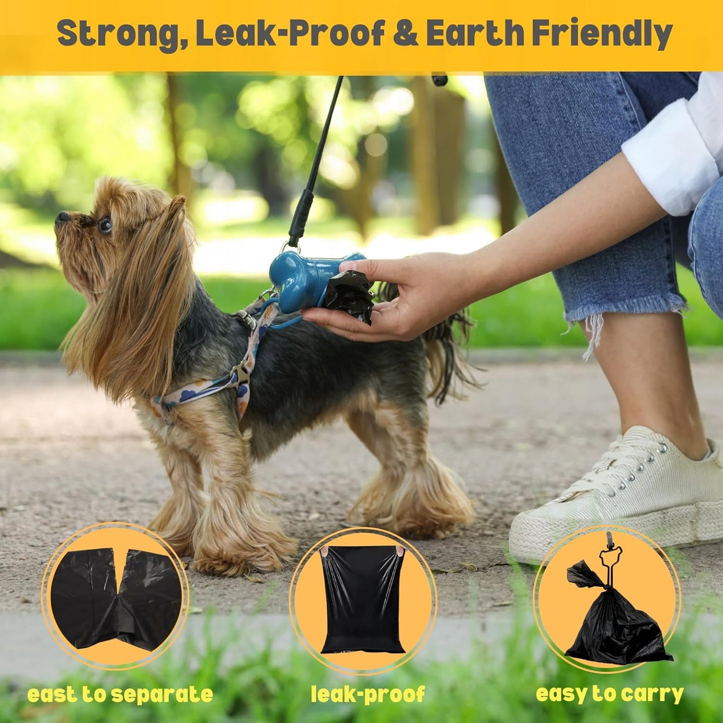 Dog Poop Bags Value Pack (1400 ct.) Extra Thick Strong Doggy Bags Guaranteed Leak-Proof Biodegradable Poop Bags w/Dispenser Eco-friendly Landfill-Degradable Refill Rolls (Black, 70 Rolls, Unscented)