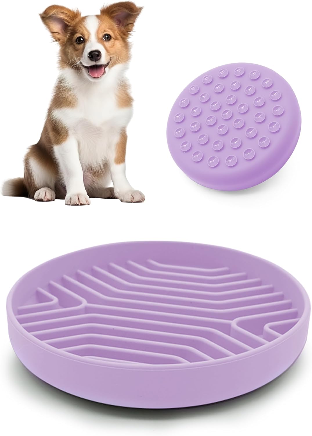 Slow Feeder Dog Bowl with Suction Cups - Non-Slip Silicone Strip Maze Design for Dogs (Purple)