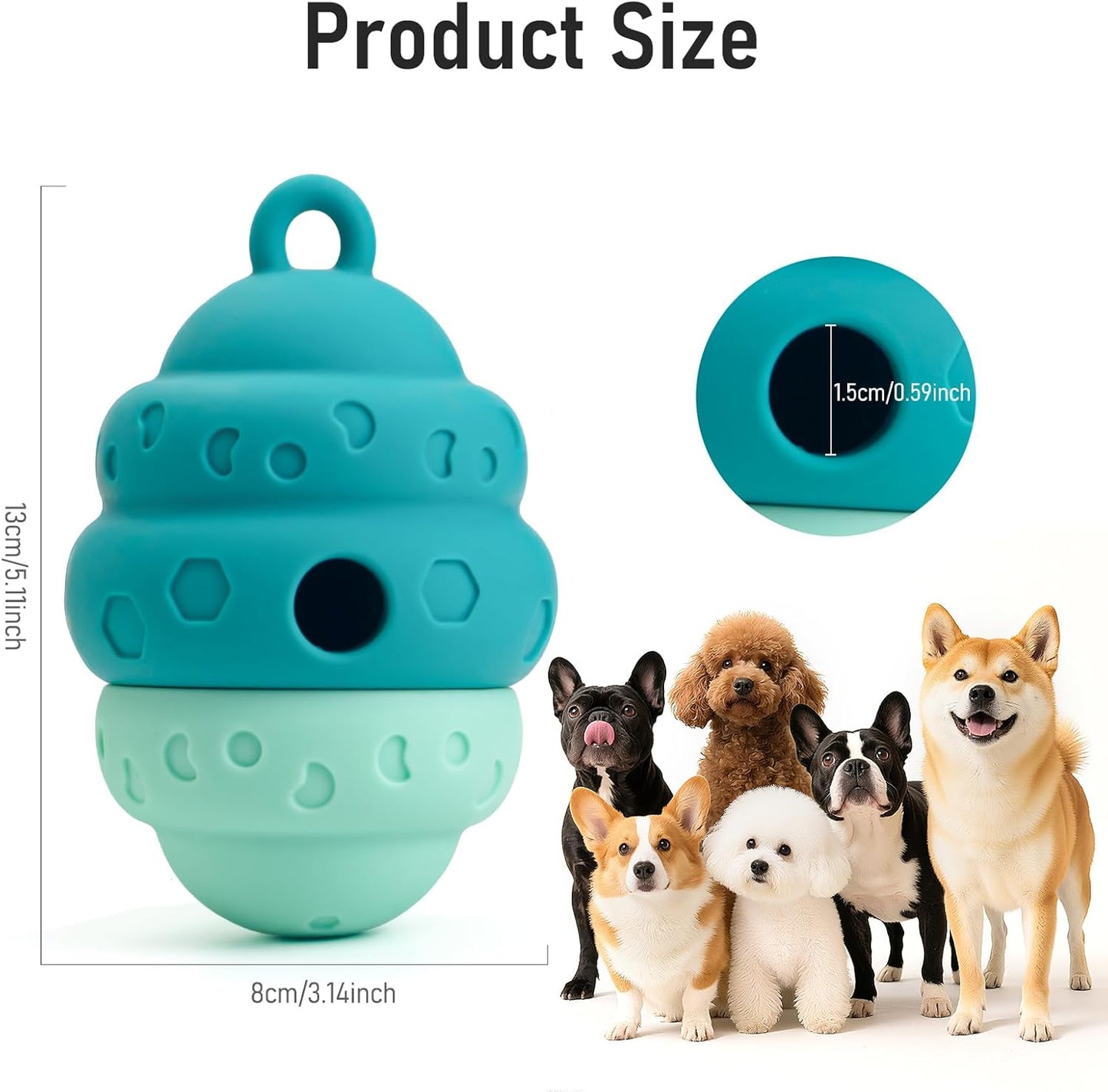 Dog Treat Toys for Medium Small Dogs, Silicone Dog Toy Treat Dispenser Slow Feeder Interactive Toys for Boredom, Enrichment Pet Toys Dispensing -Keep Them Busy- Outdoor with Buckle 1 Pack Blue