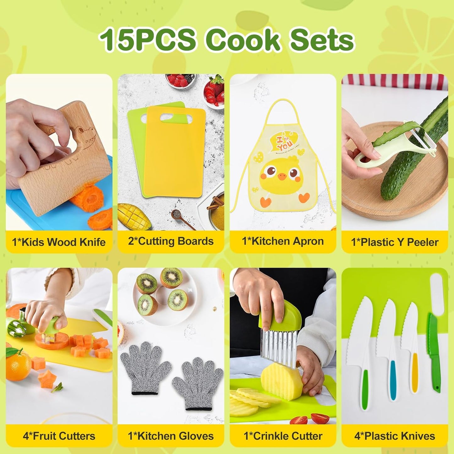 15PCS Montessori Kitchen Toys for Toddlers: Easter Basket Stuffers Gifts for Kids - Kids Safe Cooking Sets Real Knife Set for Real Cooking - Stocking Stuffers Birthday Gifts for Boy Girl