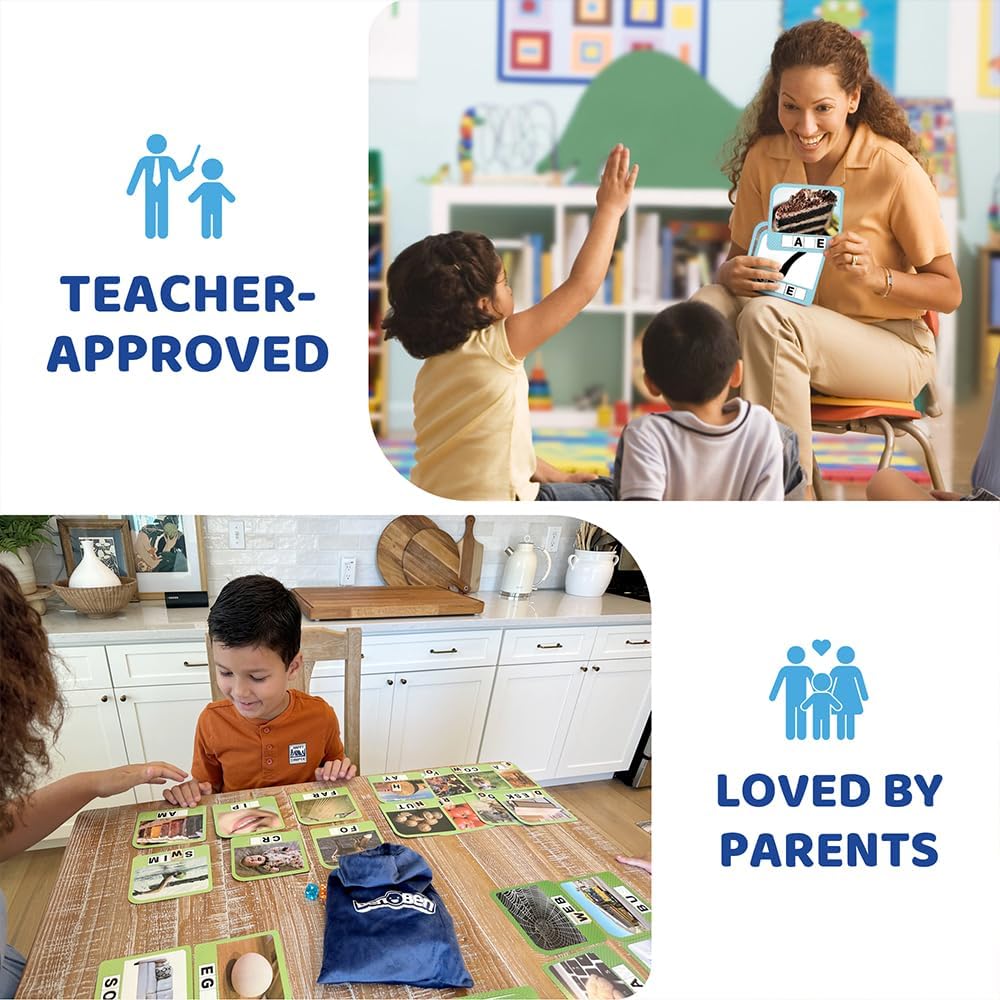 BenBen Spelling Games, 224 Flashcards, 208 Wood Letter Tiles, 1-4 Players, Learning Games for Kids 4-8, Educational Toys for Kindergarten 1st 2nd Grade, Preschool Classroom Must Haves