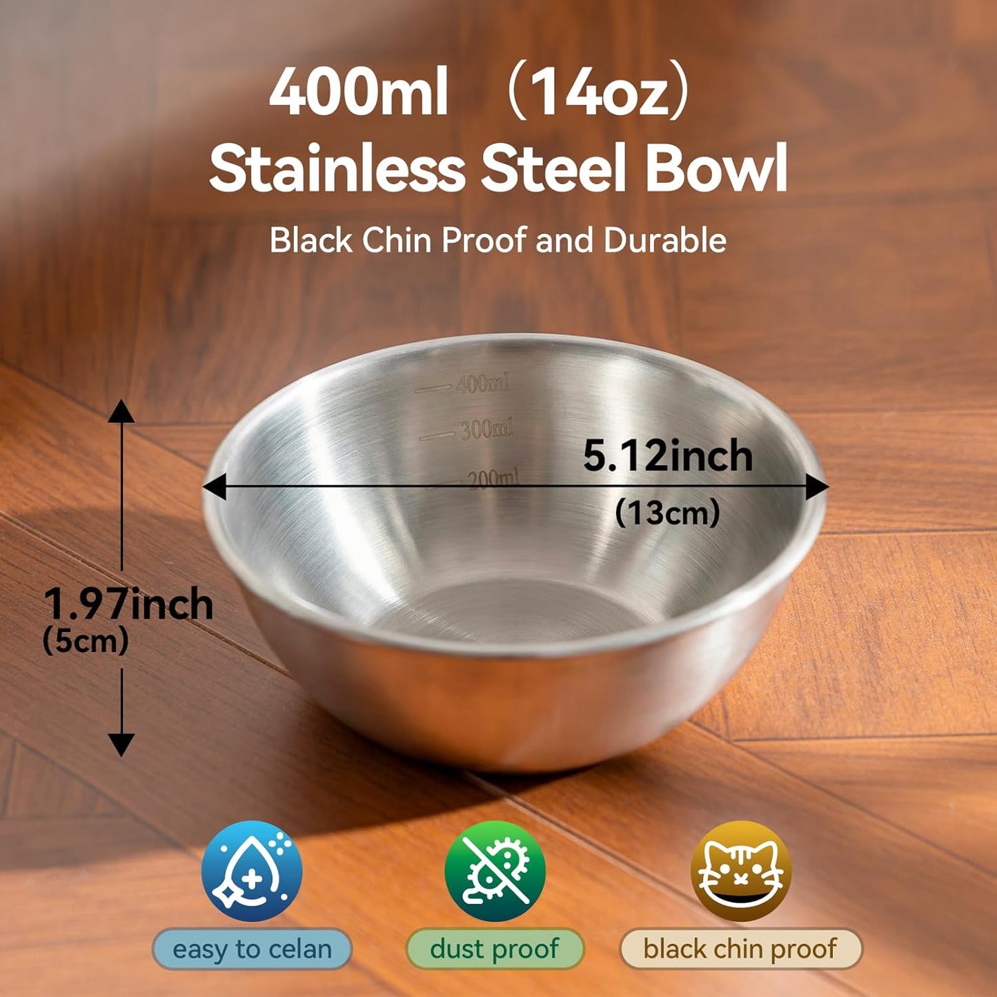 Elevated Dog Bowls with 2 400ml Stainless Steel Bowls for Small Medium Dogs Cats, 3.35''-6.3'' Height Adjustable and 15° Tilted Adjustment Raised Stand, Lifted Pet Food & Water Feeder