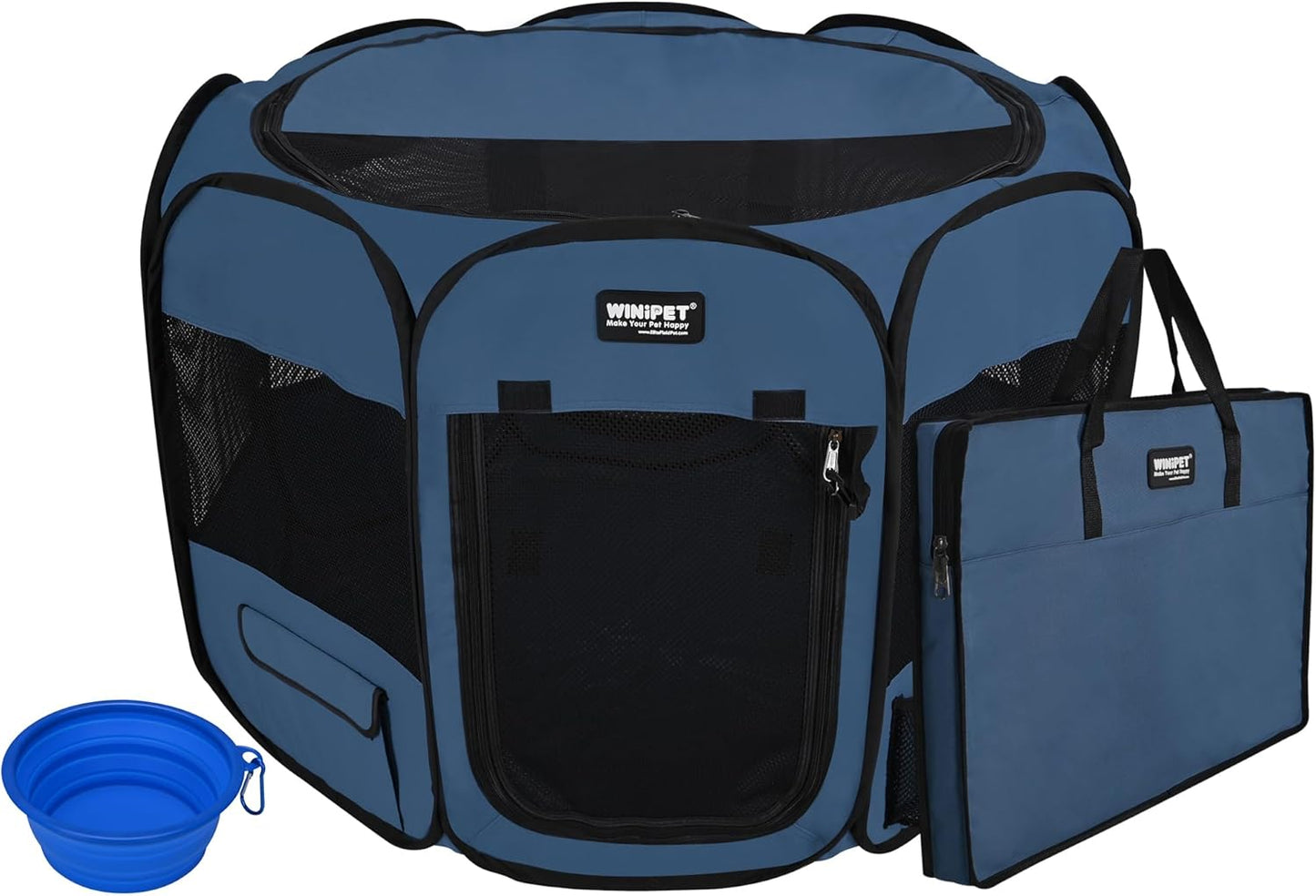 2-Door Folding Soft Pet Playpen (2 Year Warranty), Plus Carrying Bag and Food Grade Silicone Bowl, 10-Size and 12-Color Portable Dog Cat Playpen, Exercise Pen, Indoor & Outdoor Pet Home