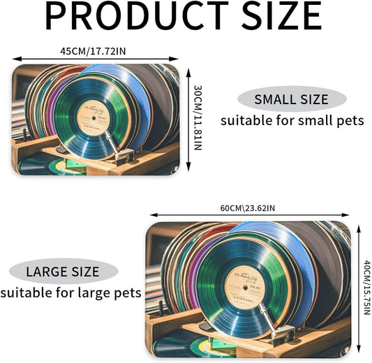 Pet Feeding Mat Leather Dog Food Mat Waterproof Pet Tablecloth Vinyl Records Pet Placemat for Dogs Absorbent Dog Bowl Mat Anti-Slip Dogs Mats for Food and Water