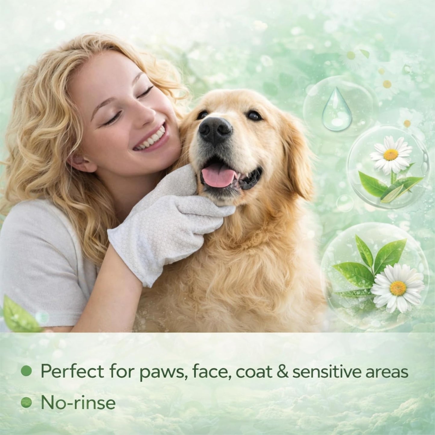Aurora Pet Glove Wipes for Dogs & Cats, Wearable No-Rinse Grooming Glove Wipes for Paws, Face, Ears & Body, Hypoallergenic Disposable Pet Cleaning Wipes, Unscented, 24 Count