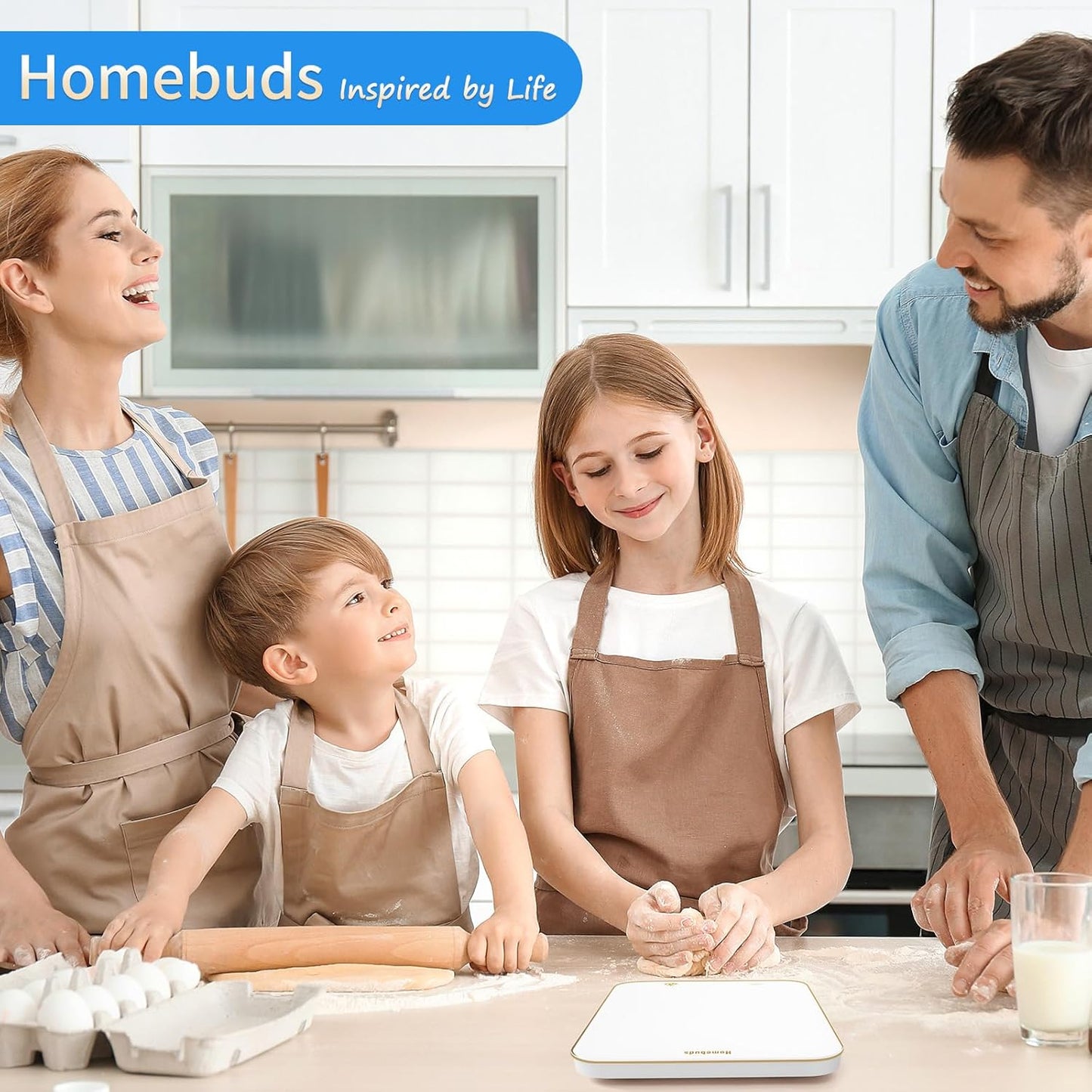 Homebuds 33lb Digital Food Scale Grams and Ounces in 1g, High Precision Assured by Kitchen Scale Professional Factory Since 2001, Gram Scale for Cooking and Baking, LED, 3*AAA, White by Golden Line
