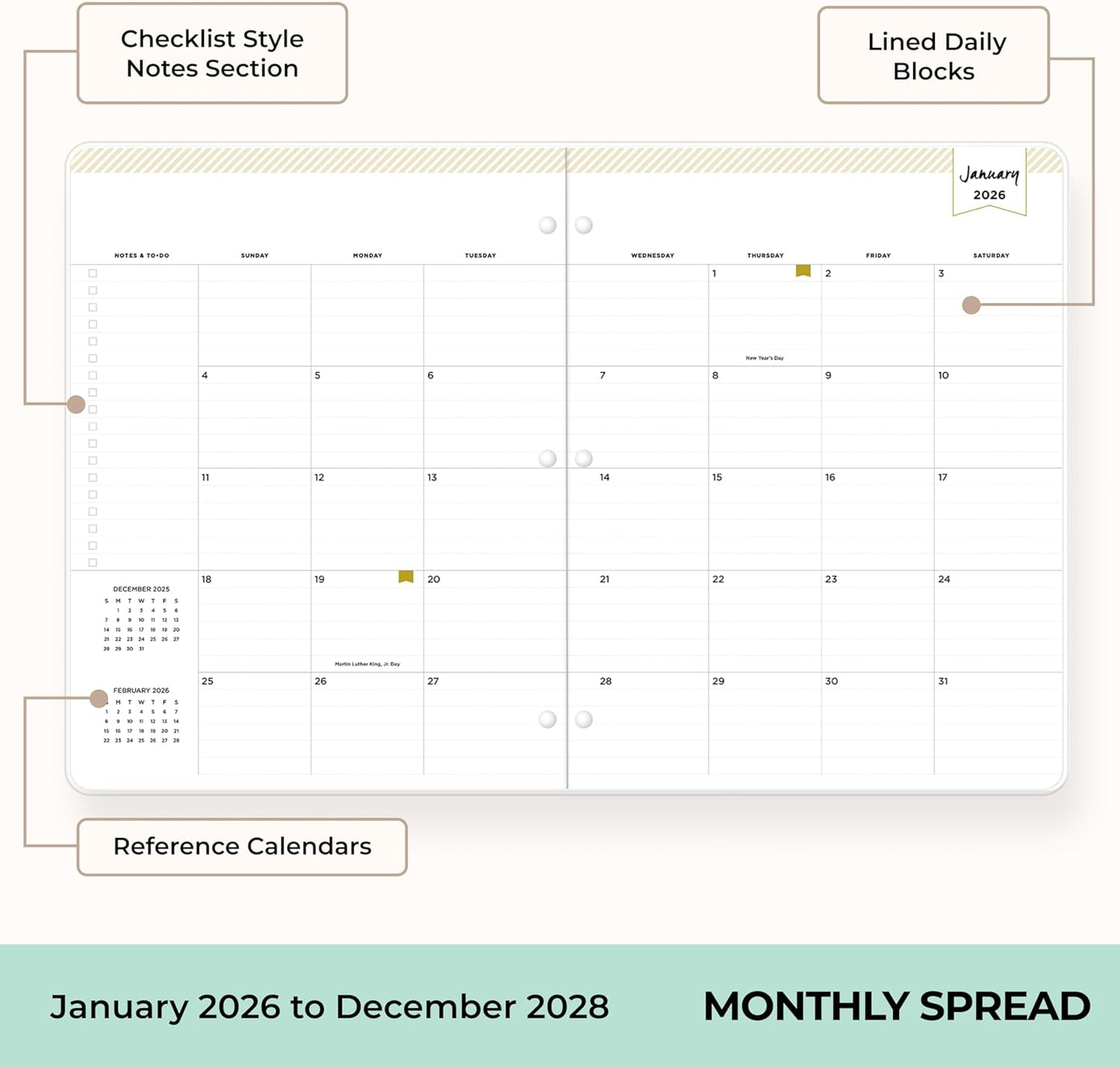 Blue Sky Day Designer 24 Month 2026 Monthly Planner Calendar, January 2026 - December 2027, 8.5" x 11", Flexible Cover, Stapled Binding, Orange Blossom Mint