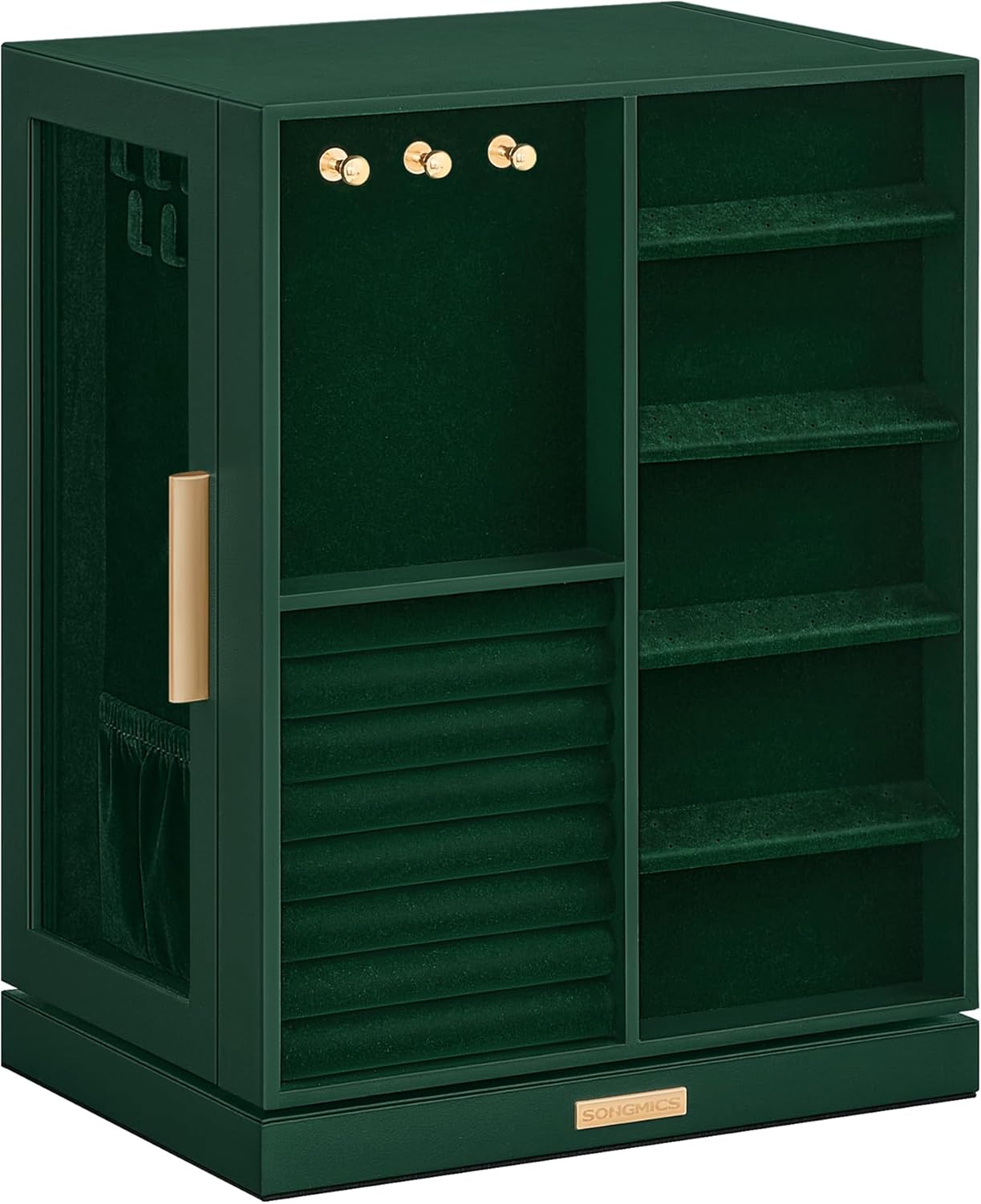 SONGMICS Jewelry Box 360° Rotating, Jewelry Storage Case with 5 Drawers, Jewelry Organizer, Glass Window, Spacious, Vertical Jewelry Storage, Open Design, Great Gift, Forest Green UJBC170C01
