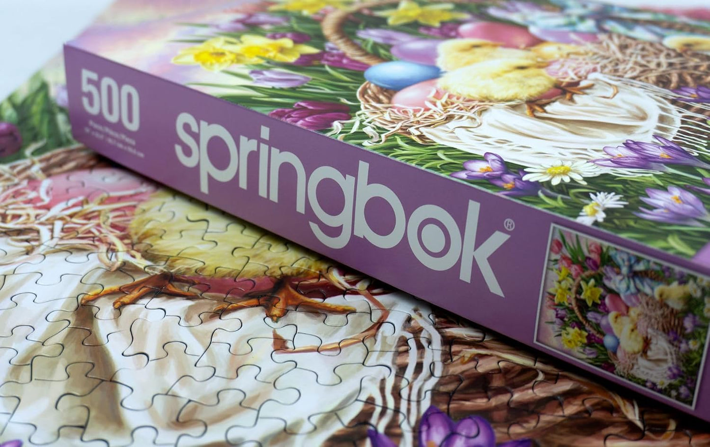 Springbok Basket Full of Spring 500 Piece Jigsaw Puzzle for Adults and Family - Easter Eggs and Chicks - Unique Cut Pieces - Made in USA