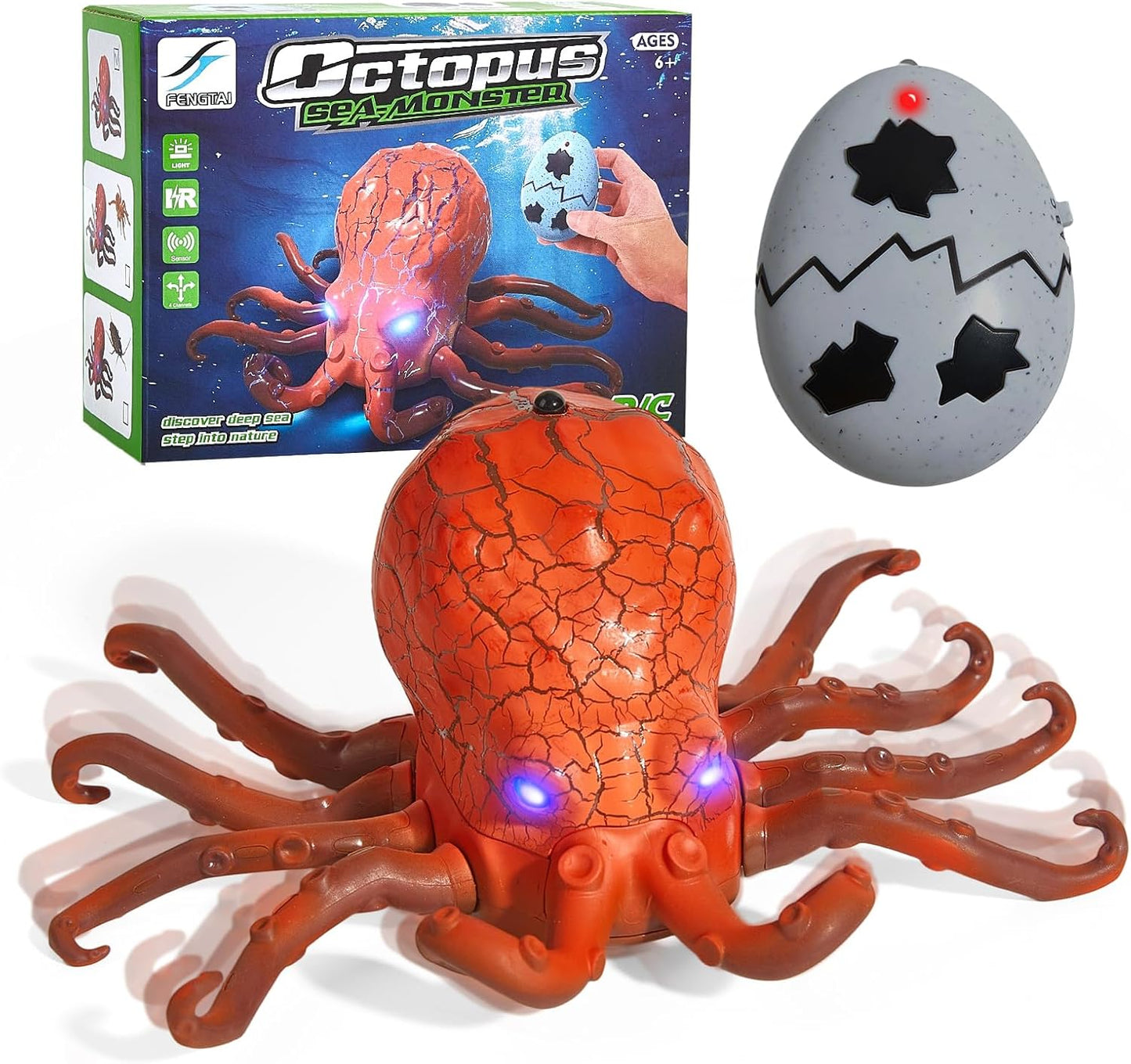 Remote Control Animals Crawling RC Octopus Toy with Blue LED Eyes & Realistic Movement Crawling, Cool Gag Gifts or Birthday Gift for Boys Girls Ages 6+