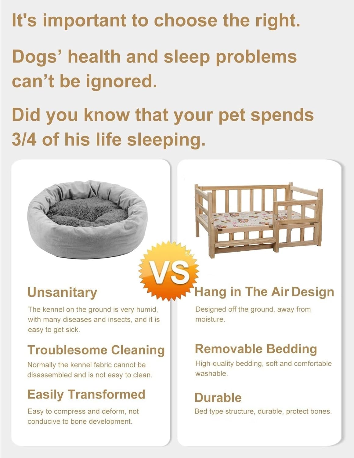 Elevated Pet Dog Bed Wooden, Small Medium Large Washable Dog Sofa Beds with Side, Raised Dog Couch Kennel Cots for Orthopedic Joint Relief (Color : Style2, Size : L-94x54x38cm/37x21x15) (Style3 29.0"L