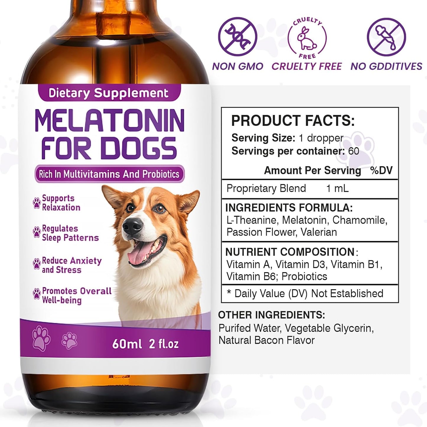 Melatonin for Dogs,Dog Sleep Aid,Calming for Dogs,Promote Relaxation,Reduce Anxiety and Stress,Regulates Sleep Patterns,Promotes Overall Well-Being,Vitamin and Probiotic Enriched Dog Melatonin