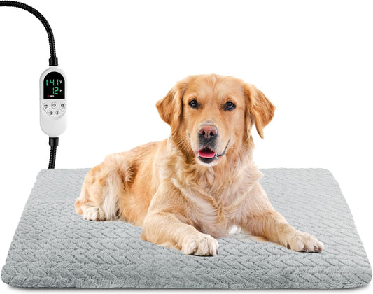 ENJOY PET Pet Heating Pad for Cats Dogs, Heated Dog Bed Indoor Dog Heating Pad with Chew Resistant Steel Cord, 12 Level Timer and Temperature Heated Pet Bed Electric Warming Blanket (28''x18'')