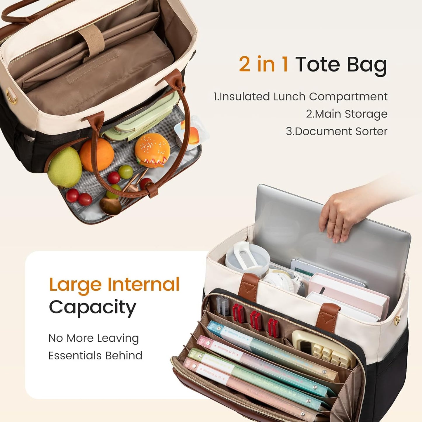 LOVEVOOK Teacher Tote Bag for Women, Laptop Bag Briefcase with Accordion File Pocket, Nurse Handbag for Work, Travel, College