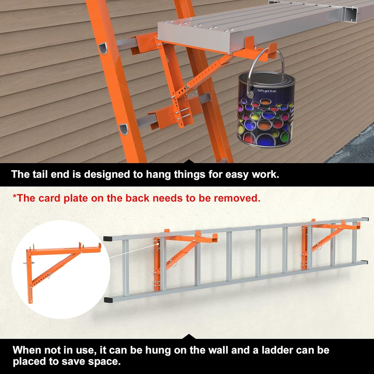 New Upgraded Adjustable Ladder Jacks 2 Pack for Scaffolding Platform, Two-Rung Short Body Extension Ladder Jack Scaffold Bracket, Orange Ladder Platform Accessories Ladder Jack Part for Working Stage
