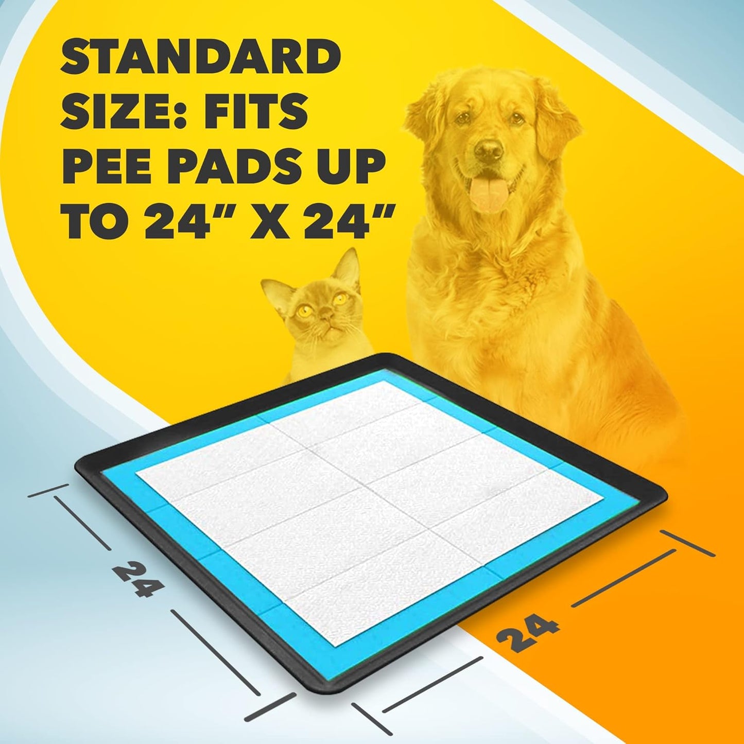 Skywin TidyFriend Dog Pee Pad Holder Tray - Fits Up to 24” x 24” Pee Pad Holder for Dogs - Stable Grip, Raised Edges, Quick-Wipe Silicone Surface Dog Pad Holder for Indoor Flooring Protection (Black)