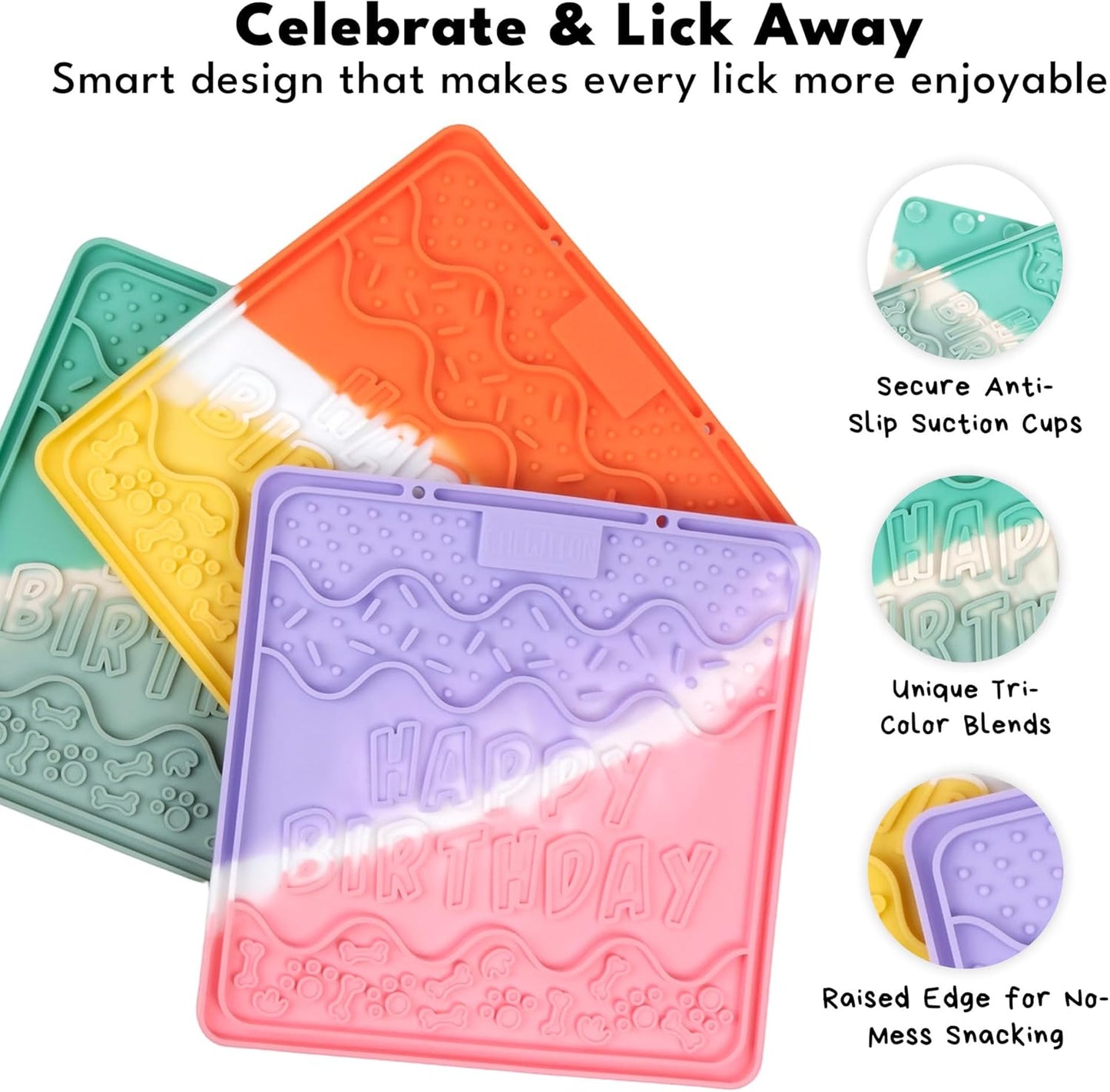 CHEWFFON Birthday Lick Mat for Dogs and Cats, Silicone Licking Pad with Suction Cups for Anxiety Relief, Interactive Slow Feeder for Dog Treats - Bathing & Grooming Distraction Toy, Lavender Dream