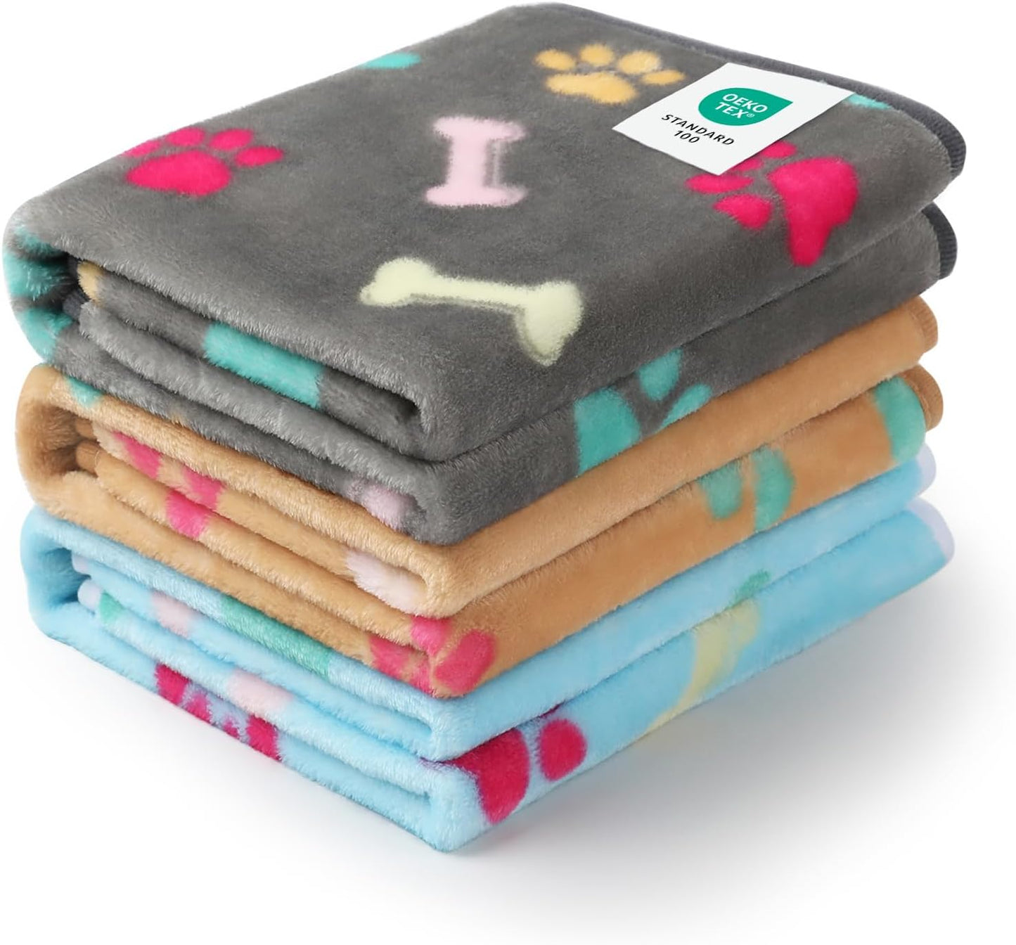 Luciphia 1 Pack 3 Blankets Fluffy Premium Fleece Pet Blanket Flannel Paw Printed Throw for Dog Cat(Small 23x16'', Grey/Brown/Blue)
