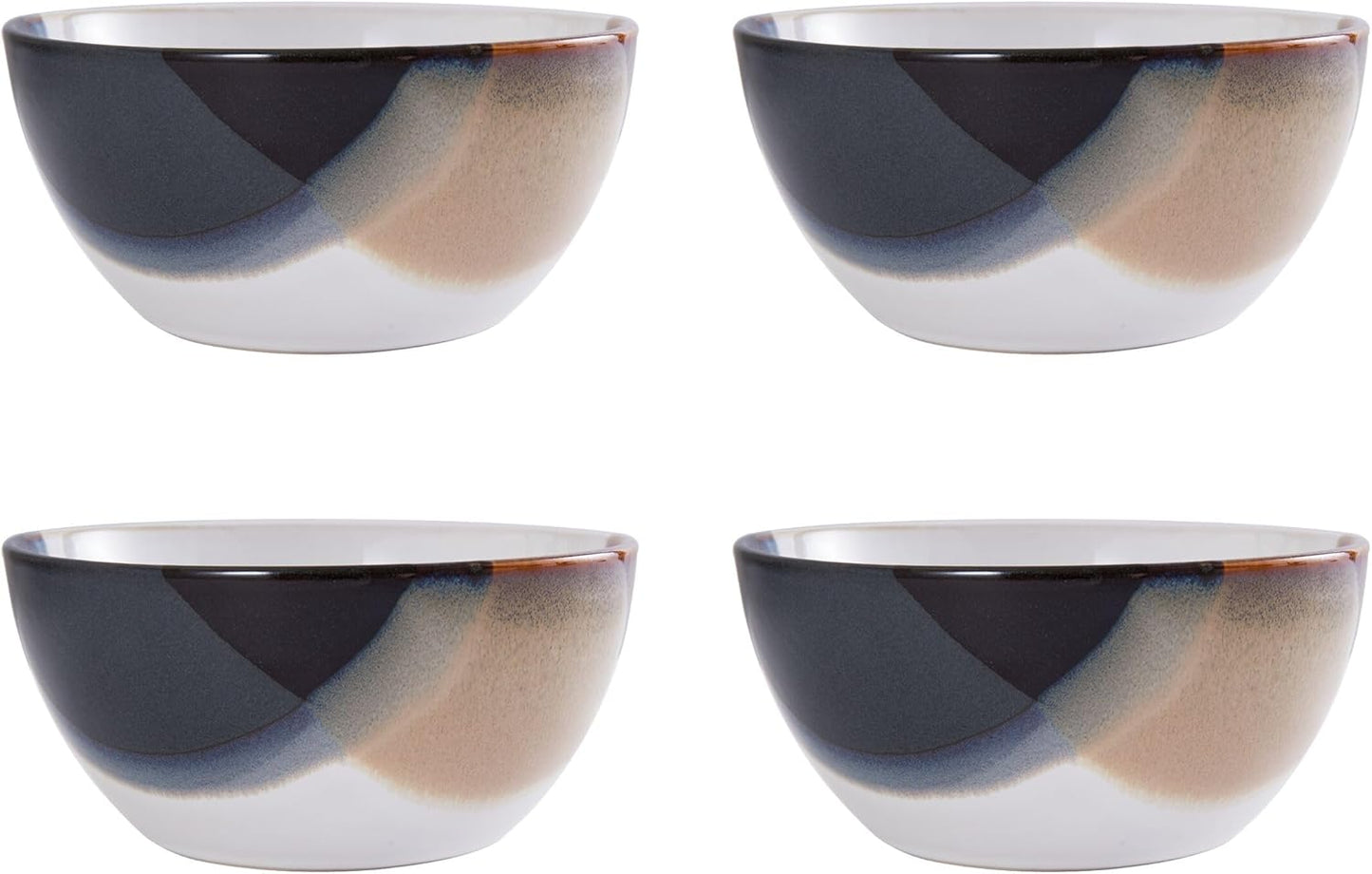 Gourmet Basics by Mikasa Caden 16-Piece Stoneware Dinnerware Set — Service for 4, Reactive Glaze, Black/Tan & White Finish, Microwave & Dishwasher Safe, Everyday & Formal Use