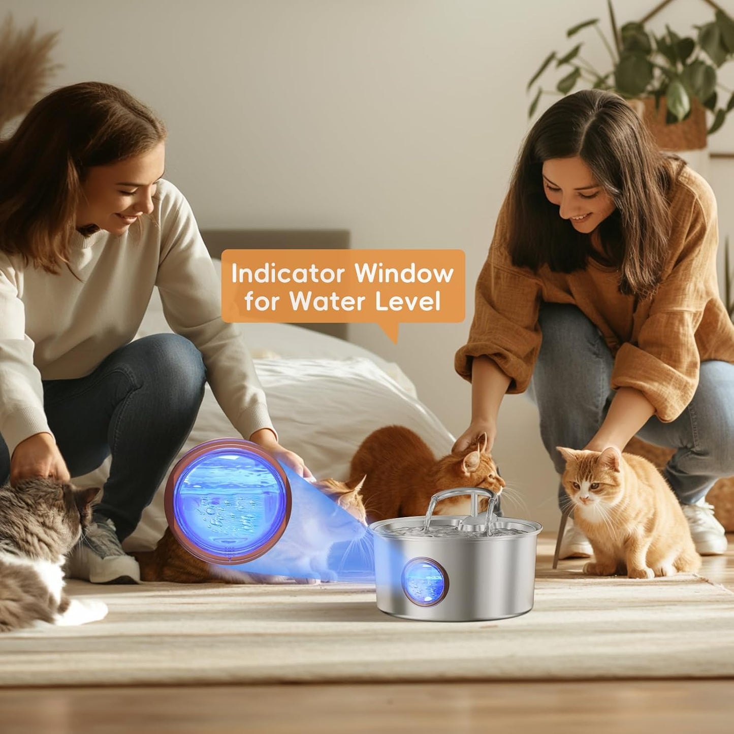 Tomxcute Cat Water Fountain Stainless Steel - 108oz/3.2L Cat Fountain for Drinking,Cat Drinking Fountain with Water Level Window,Smart Pump, Filters for Cats, Dogs, Multiple Pets