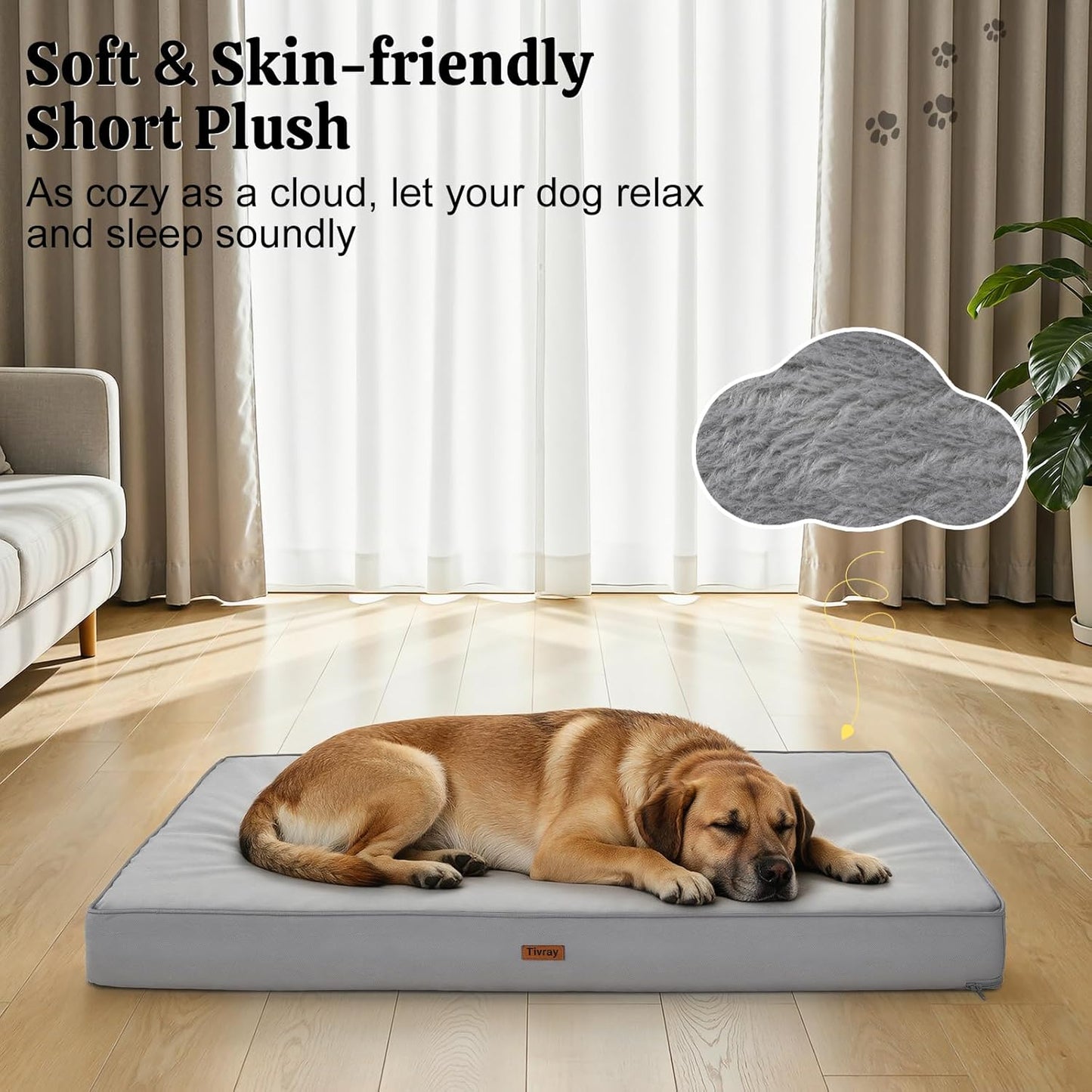 Orthopedic Dog Bed, 44" x 32" Dog Beds Large Sized, Waterproof Pet Mat, Big Pet Mattress Pad with Removable Washable Soft Plush Cover, Egg Crate Foam, Anti-Slip Bottom, Grey