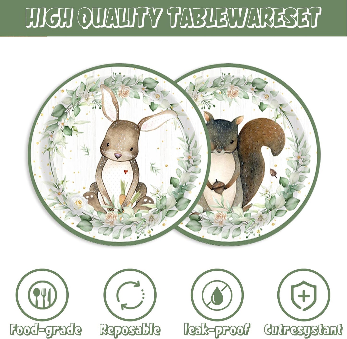 60Pcs Forest Animals Birthday Party Supplies Safari Jungle Animals Theme Baby Shower Decorations Plates Serve 60 Guests